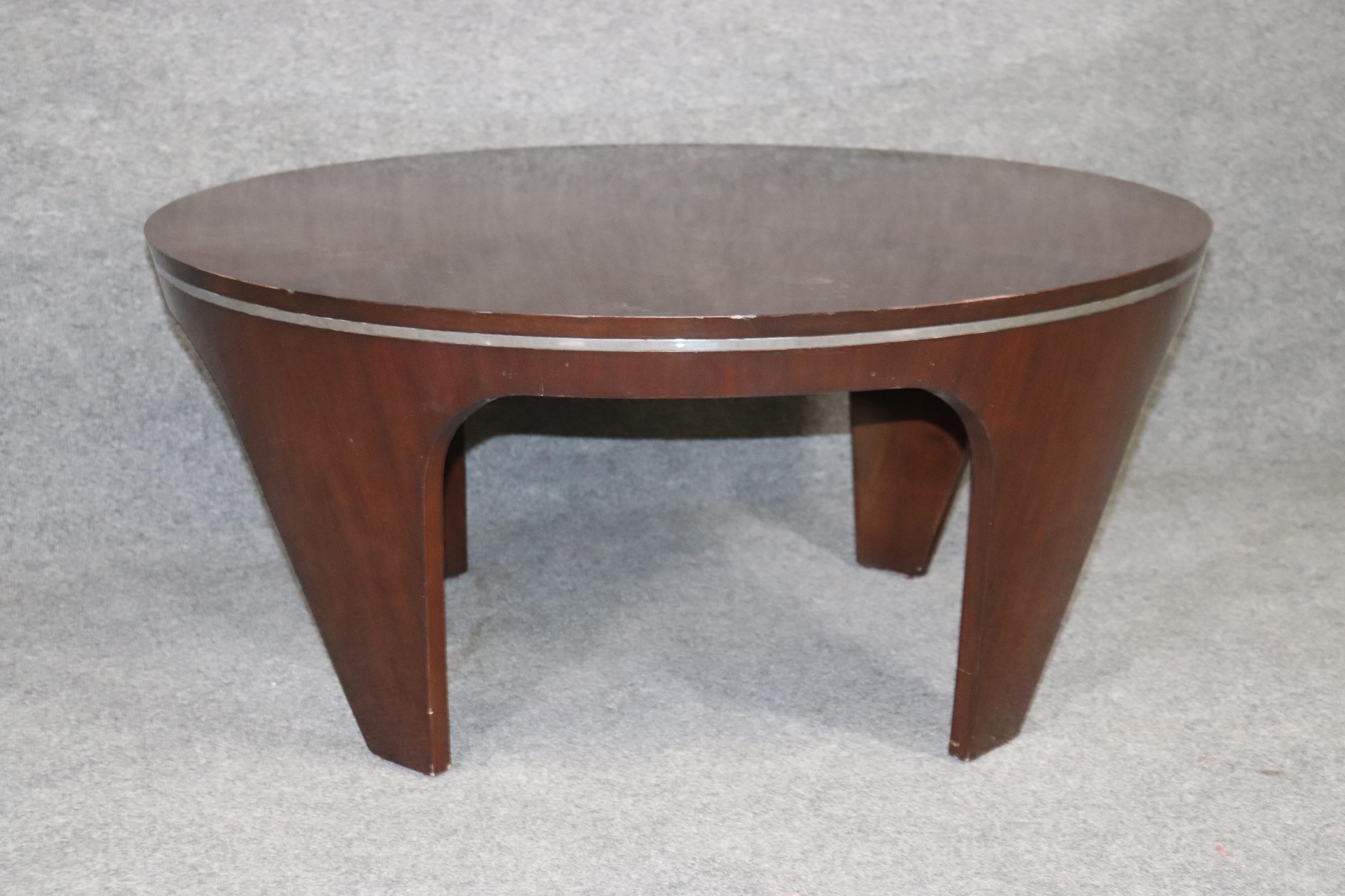 Unknown Mahogany and Metal Round Art Deco Style Pierre Cardin Style Coffee Table