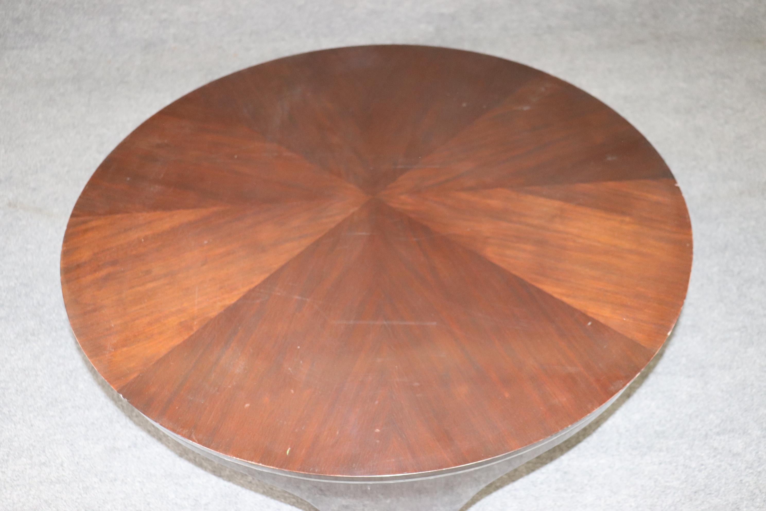 Mahogany and Metal Round Art Deco Style Pierre Cardin Style Coffee Table 2