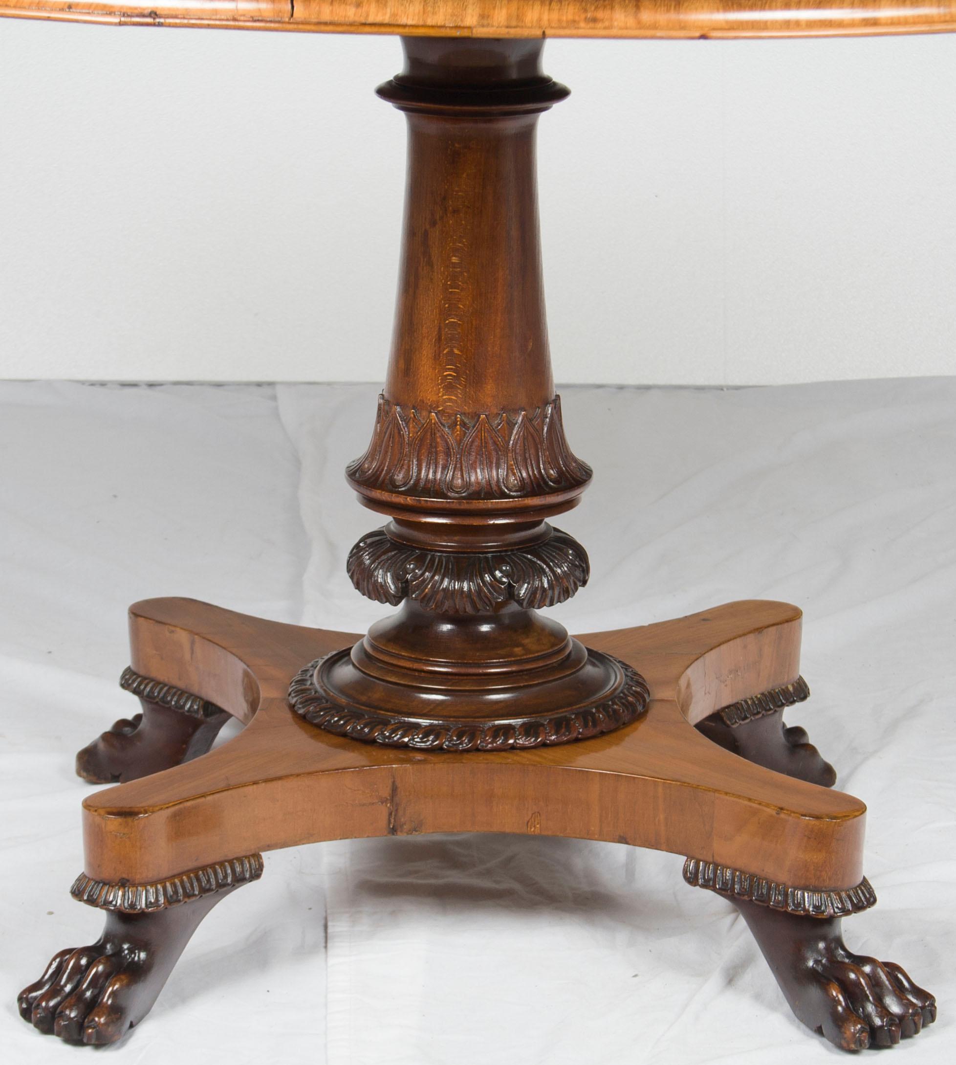Mahogany and Oak Empire Style Large Oval Center Foyer Table Claw Foot Pedestal im Angebot 4