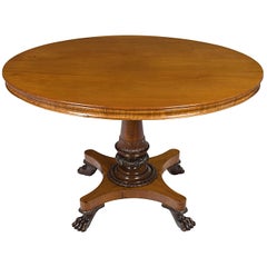 Mahogany and Oak Empire Style Large Oval Center Foyer Table Claw Foot Pedestal