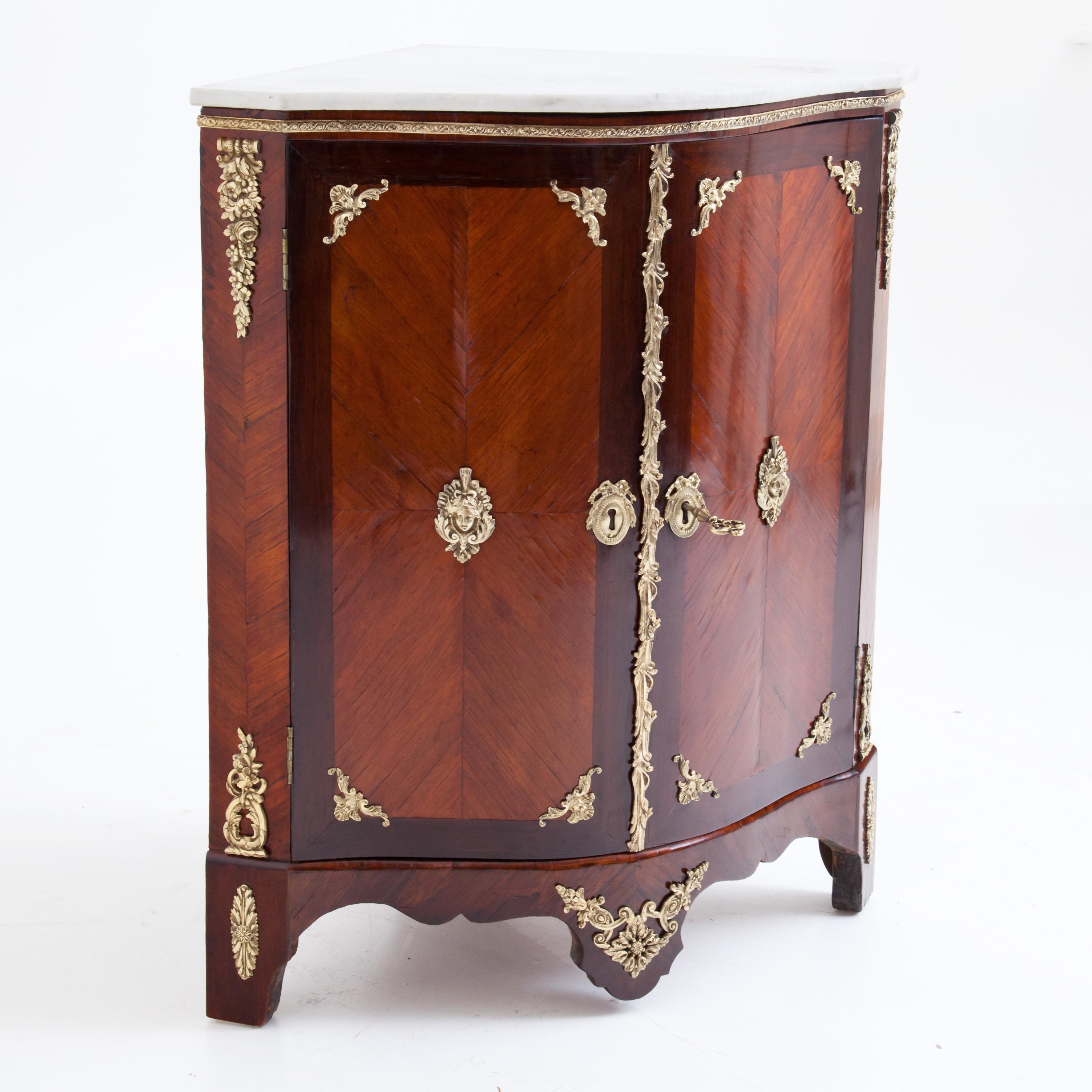 Baroque Mahogany and Ormolu Corner Cabinet, Stamped P. Bonnemain, France, 18th Century For Sale