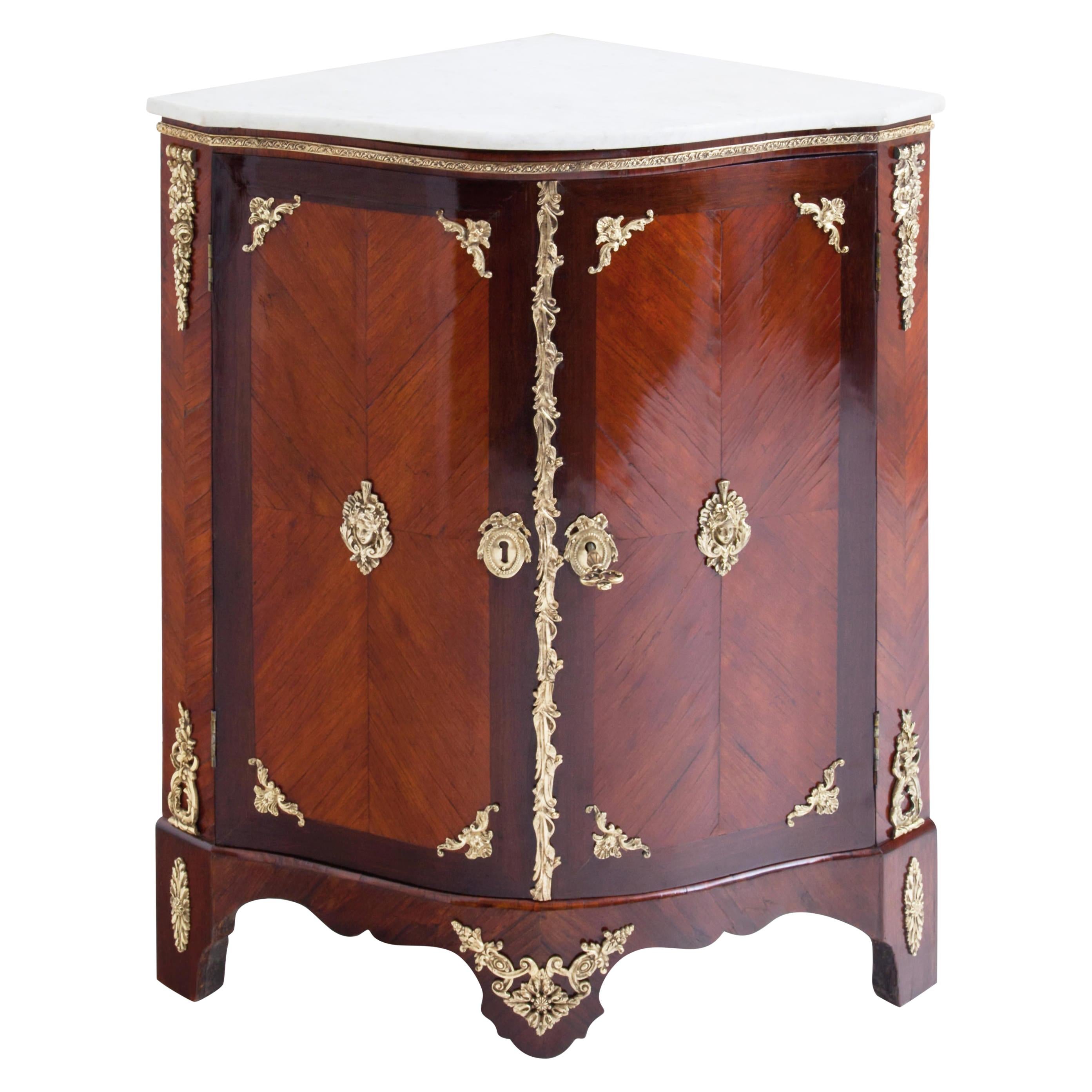 Mahogany and Ormolu Corner Cabinet, Stamped P. Bonnemain, France, 18th Century For Sale