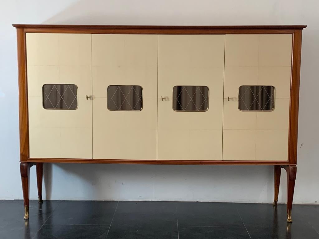 Mid-Century Modern Mahogany and Parchment Cabinet, Italy, 1950s For Sale