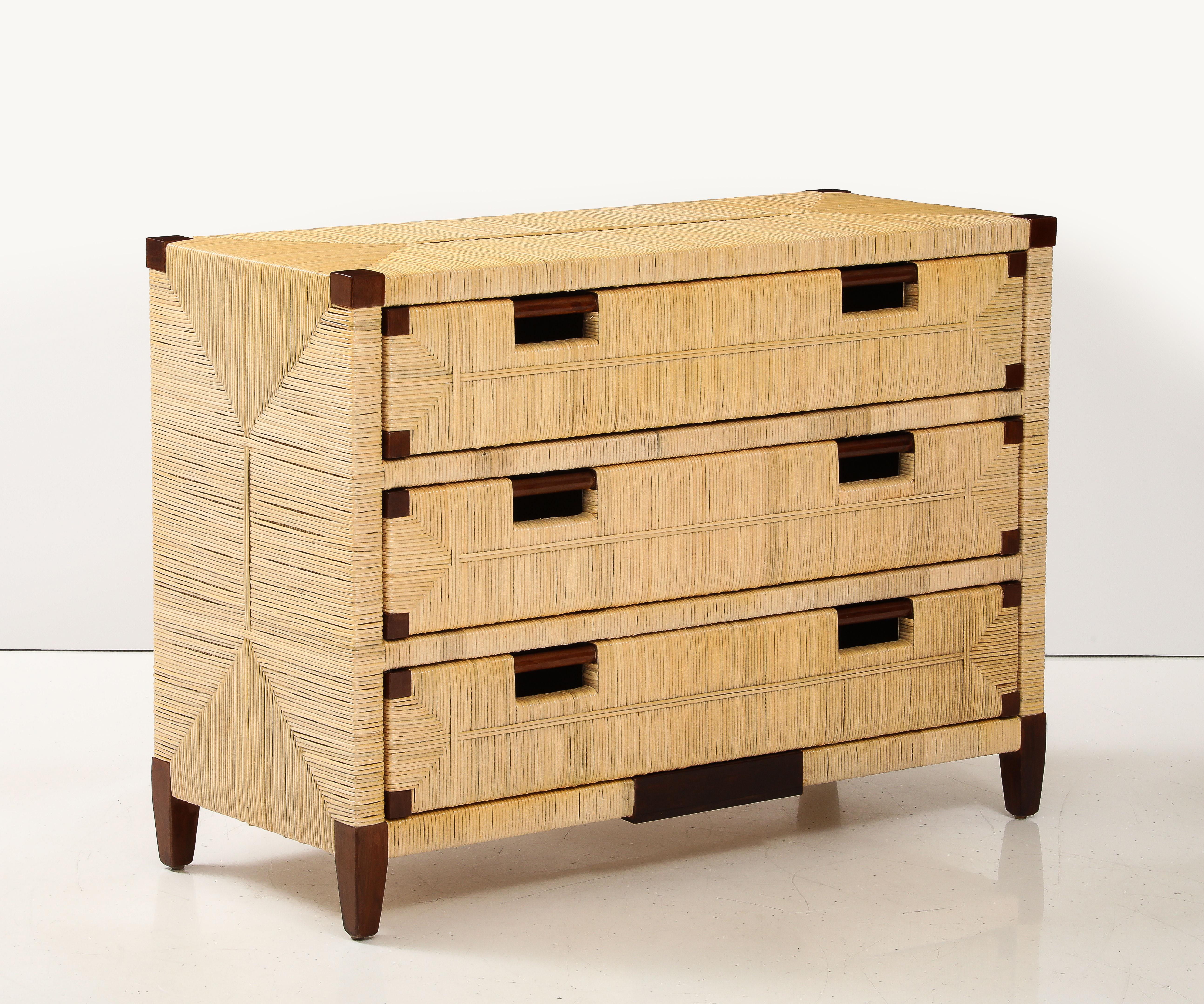 Modern Mahogany and Rattan Commode by John Hutton for Donghia For Sale