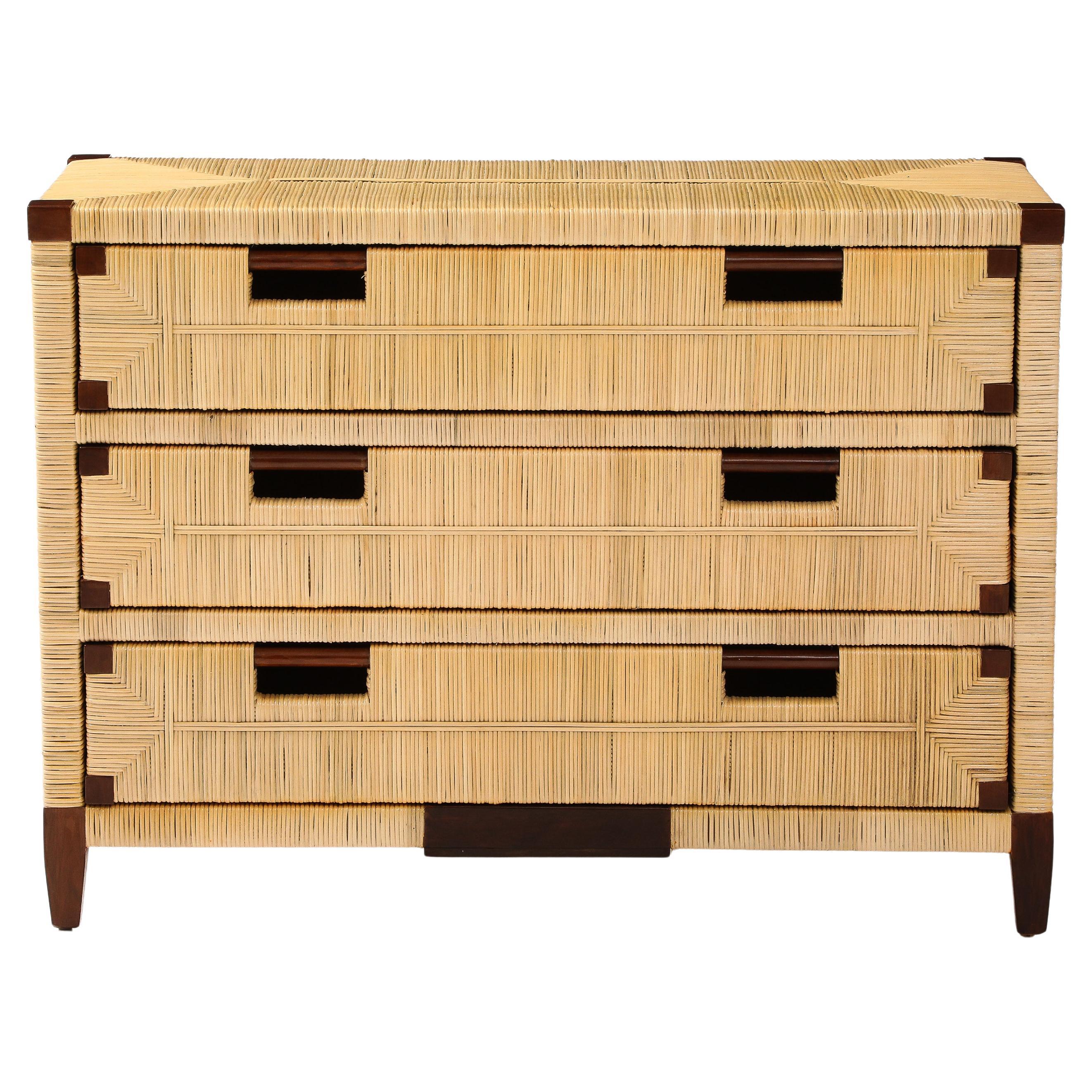Mahogany and Rattan Commode by John Hutton for Donghia