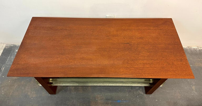 Mid-Century Modern Mahogany and Saint Gobain Glass Cocktail Table Attributed to Adnet For Sale
