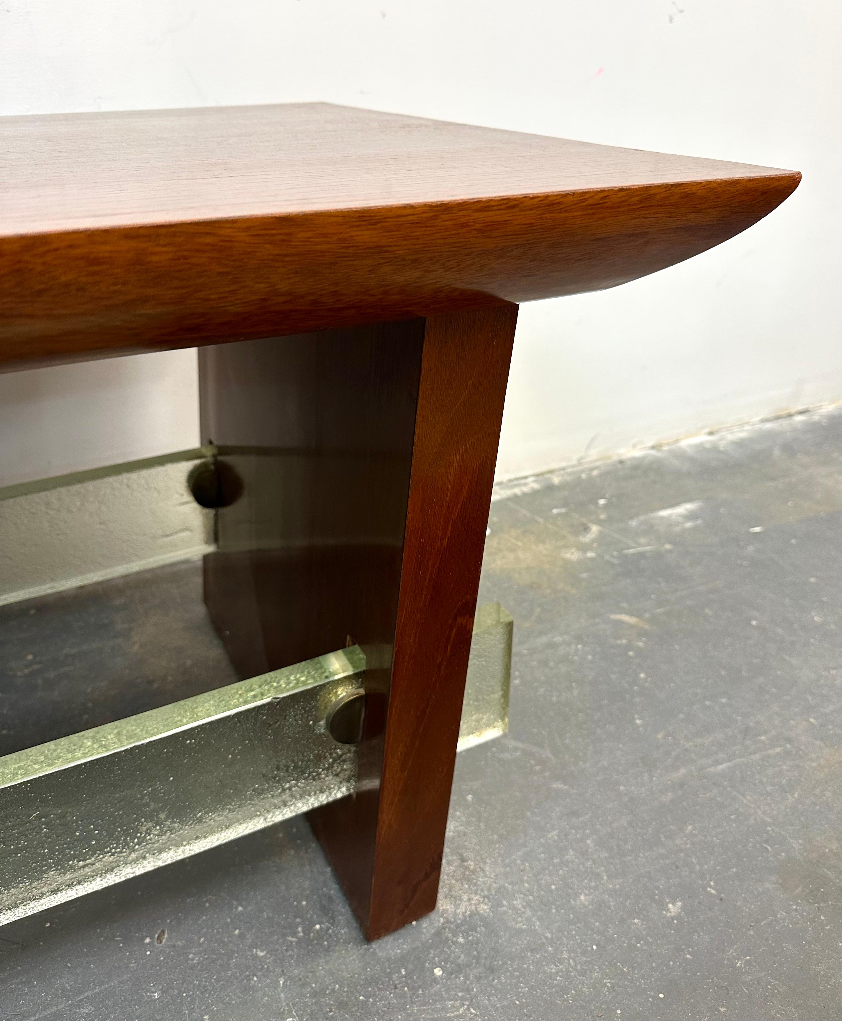 Mahogany and Saint Gobain Glass Cocktail Table Attributed to Adnet In Good Condition For Sale In Brooklyn, NY