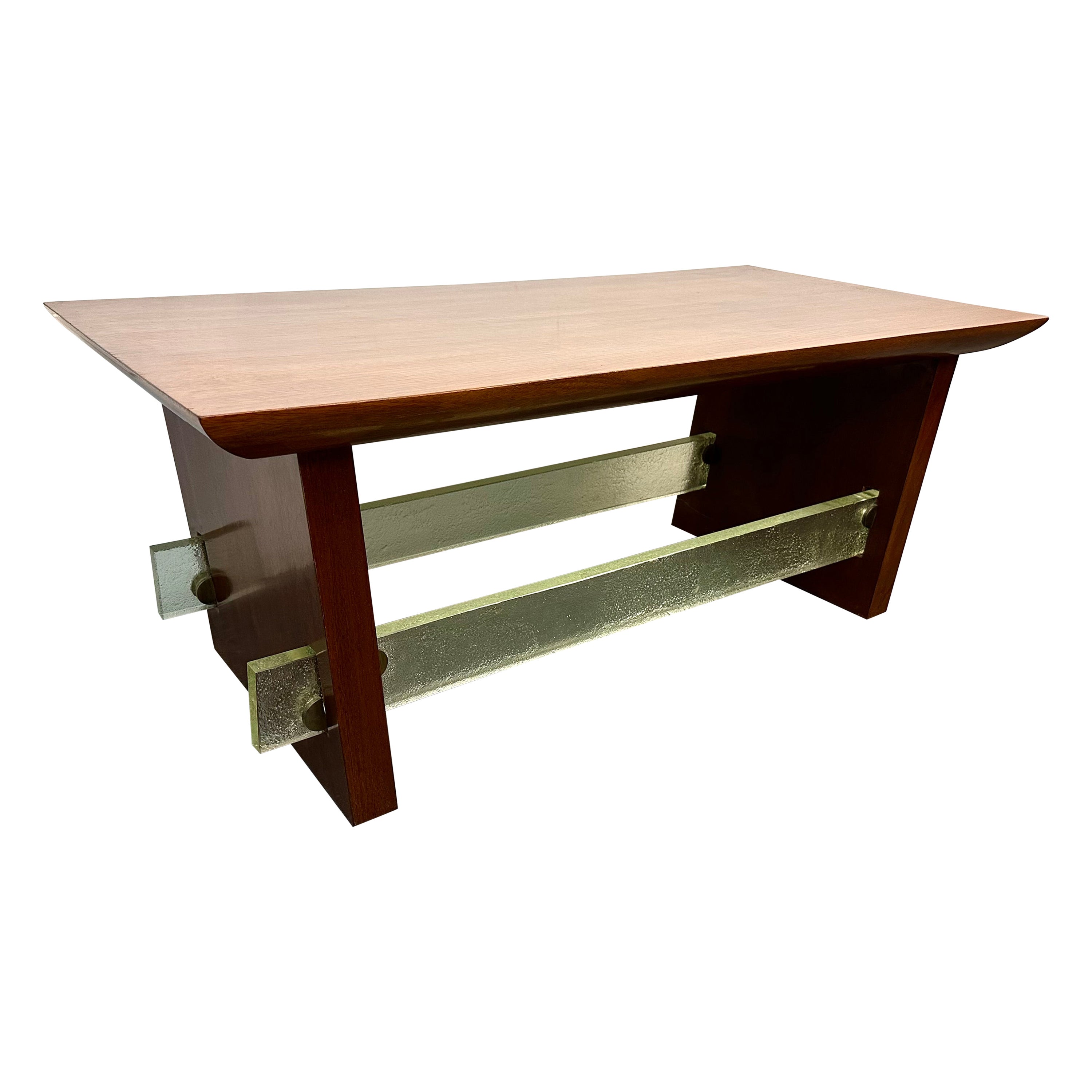 Mahogany and Saint Gobain Glass Cocktail Table Attributed to Adnet For Sale