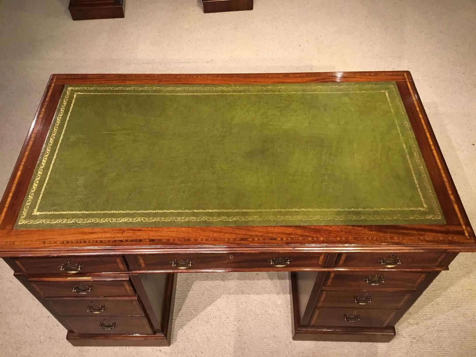 Mahogany and Satinwood Banded Edwardian Period Antique Pedestal Desk 4