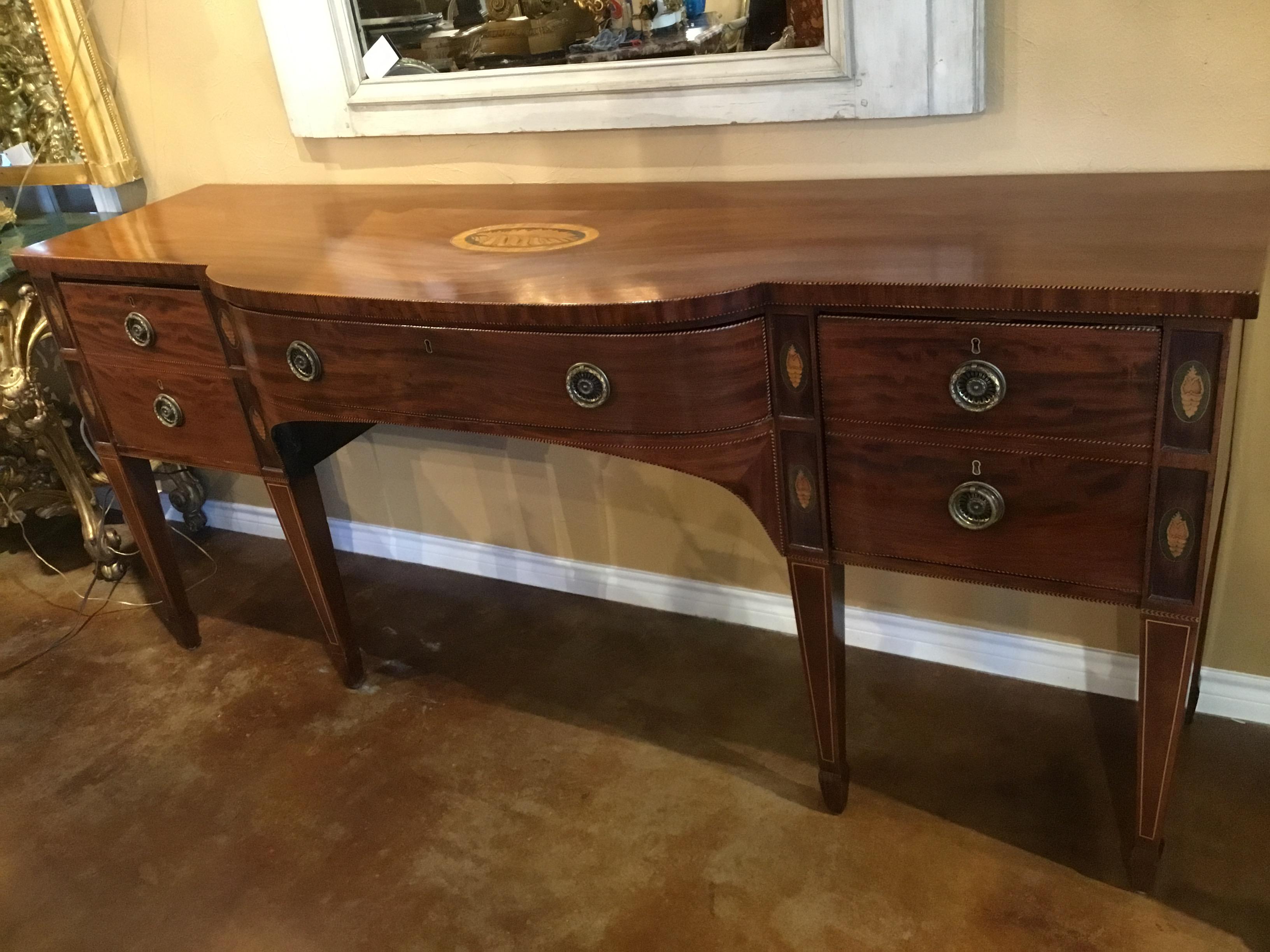 Mahogany and Satinwood Buffet/Sideboard circa 1840 with Marquetry Inlay Sheraton For Sale 8