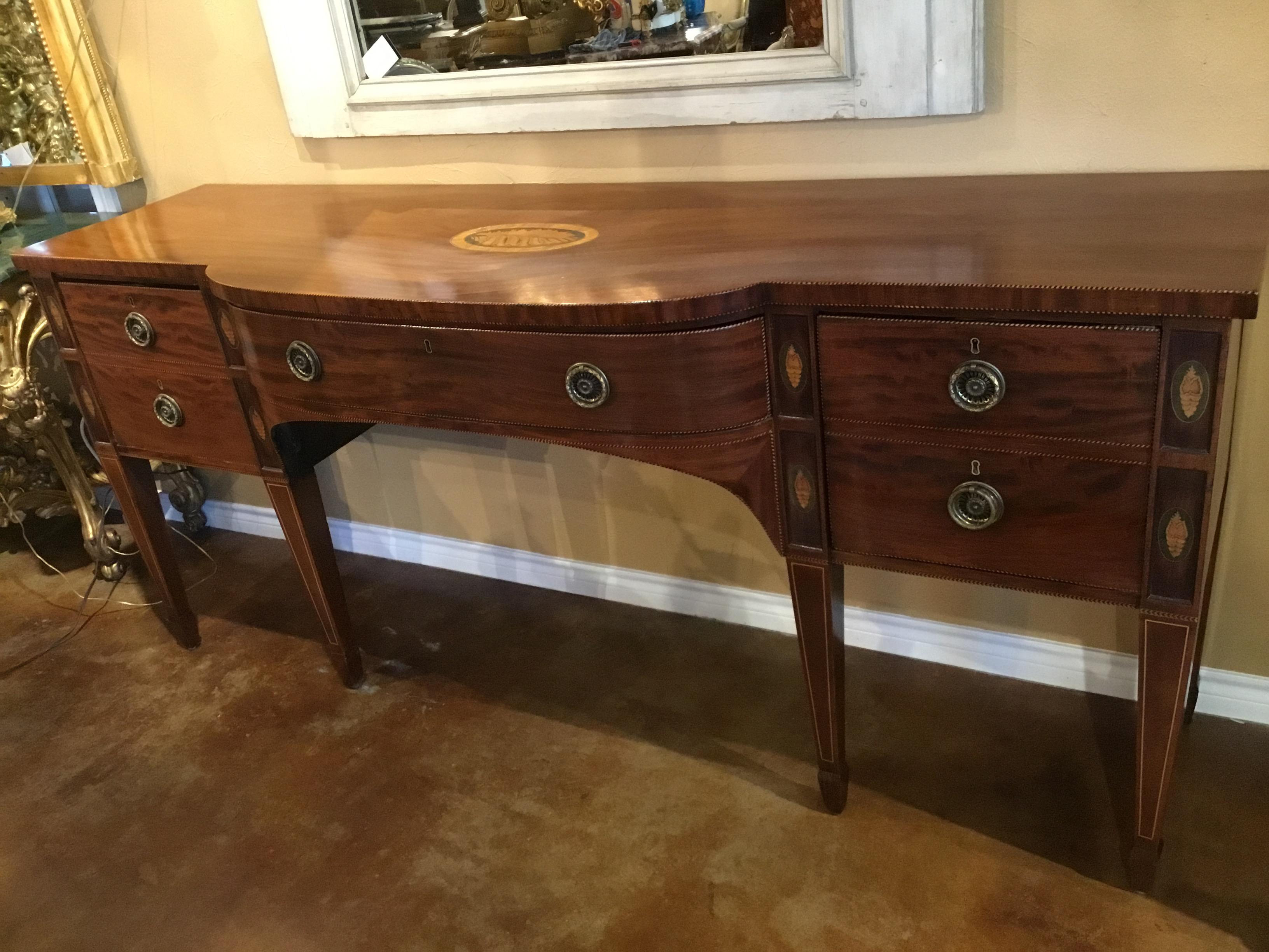 Buffet/Sideboard en acajou et bois de satin vers 1840 avec incrustation de marqueterie Sheraton en vente 7