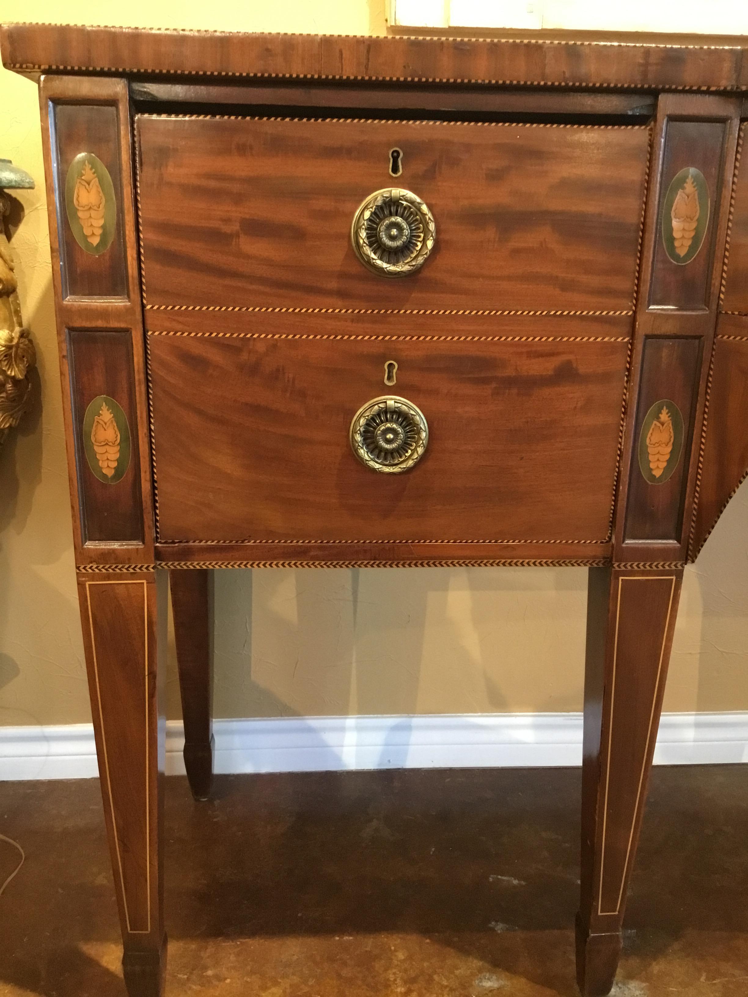 Mahogany and Satinwood Buffet/Sideboard circa 1840 with Marquetry Inlay Sheraton In Good Condition For Sale In Houston, TX
