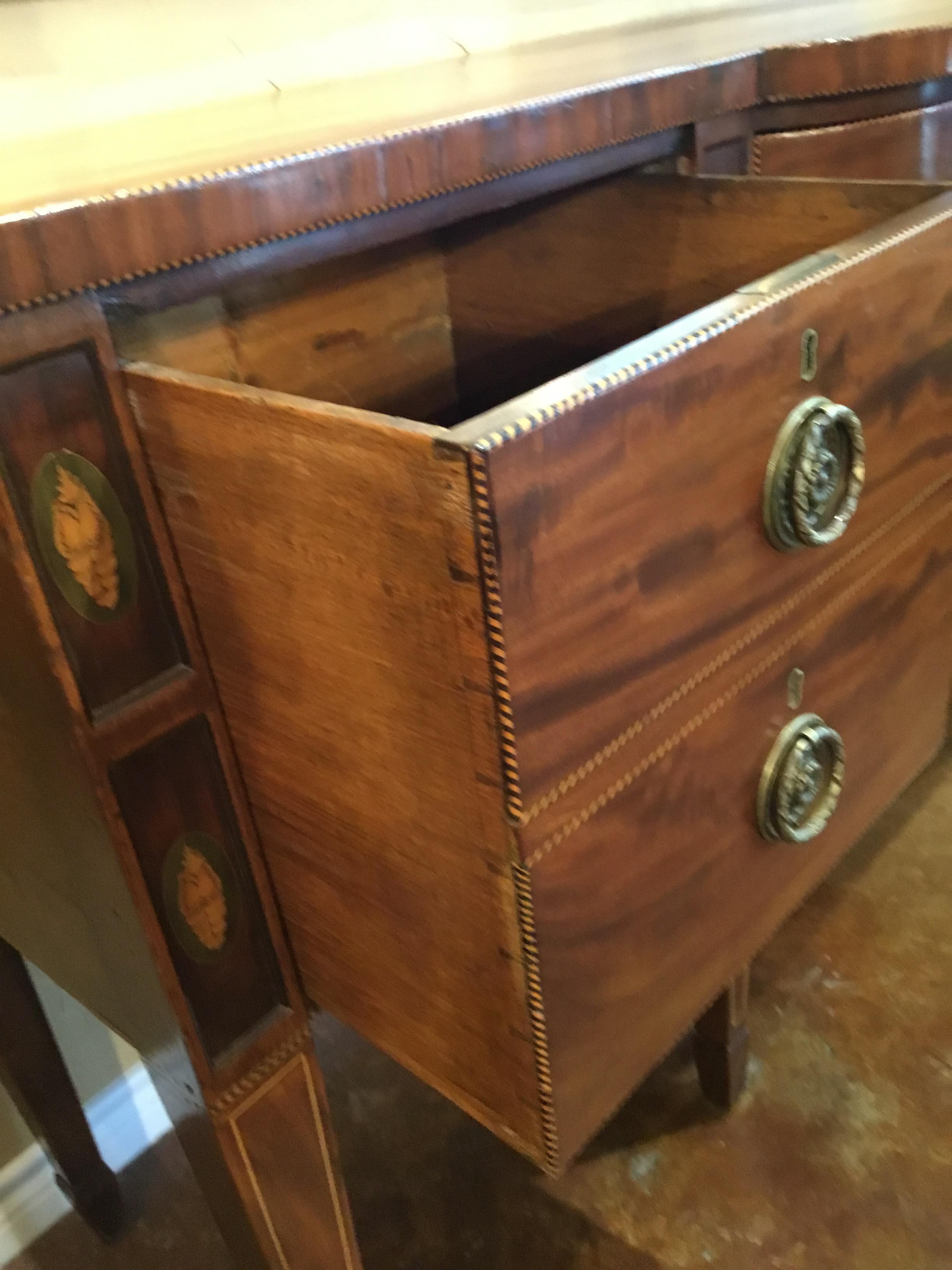 Mahogany and Satinwood Buffet/Sideboard circa 1840 with Marquetry Inlay Sheraton For Sale 2