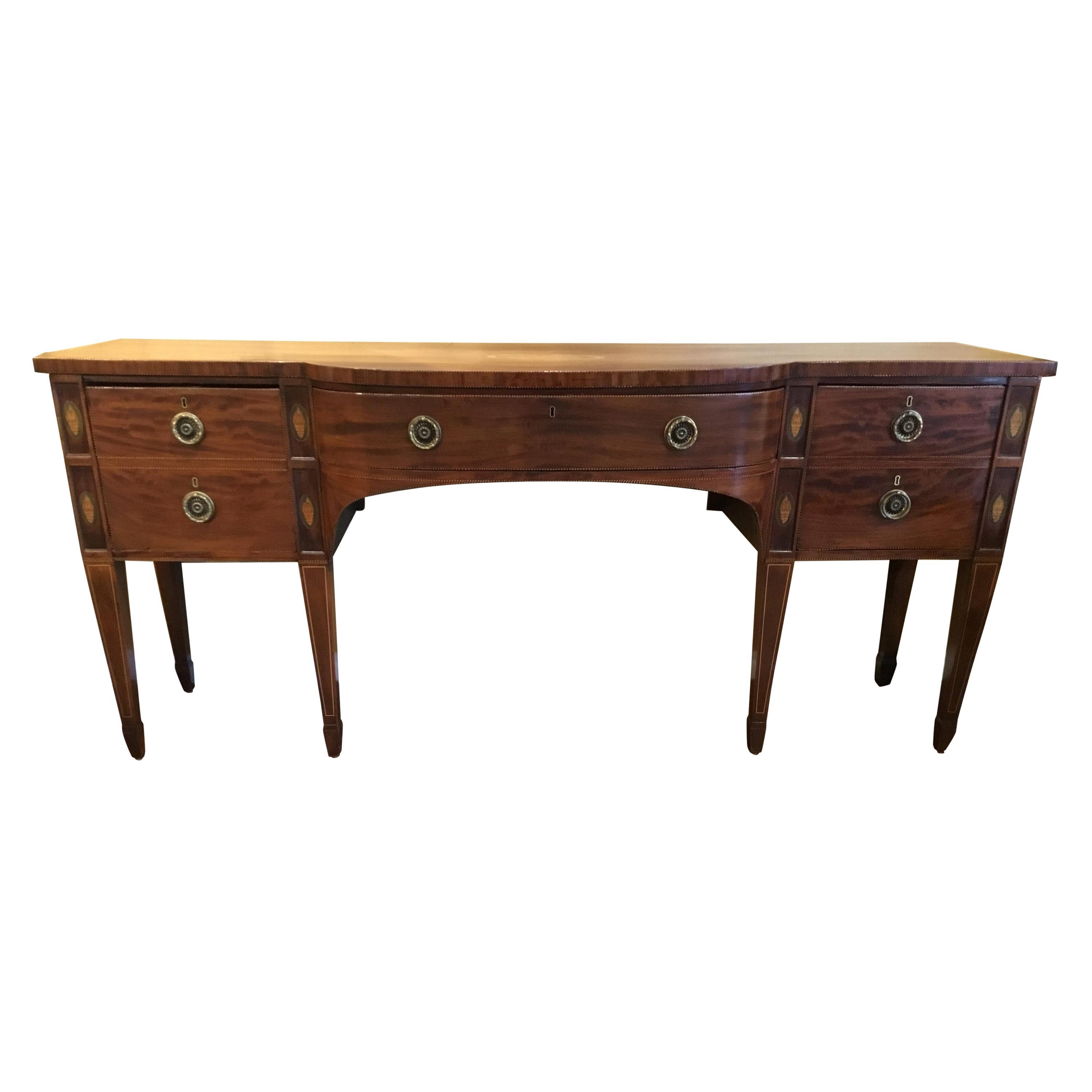 Mahogany and Satinwood Buffet/Sideboard circa 1840 with Marquetry Inlay Sheraton For Sale