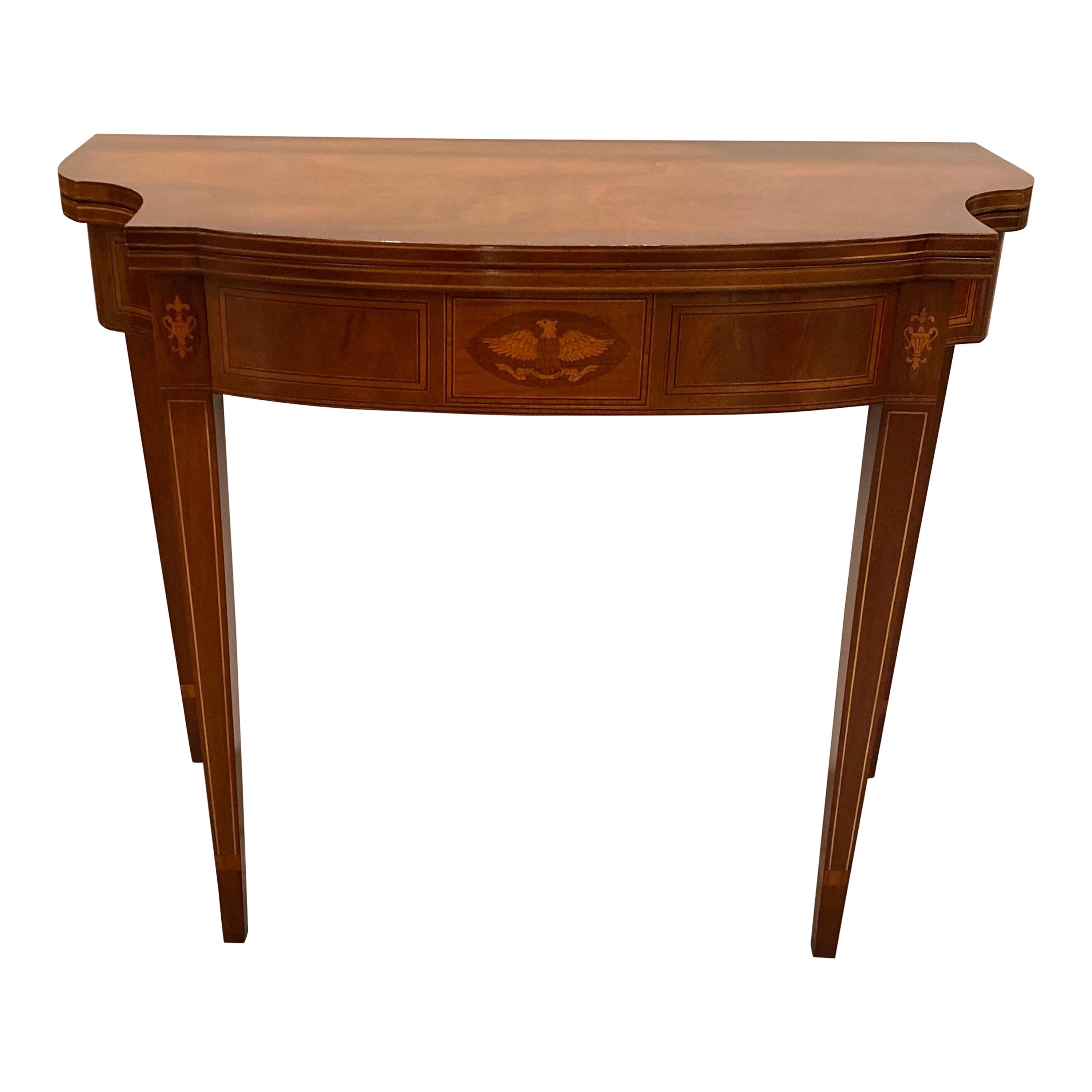 Mahogany and Satinwood Hepplewhite Flip Top Game Table Console