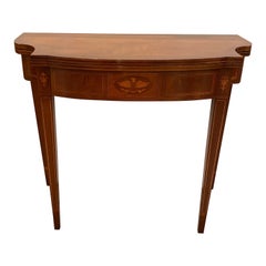 Mahogany and Satinwood Hepplewhite Flip Top Game Table Console
