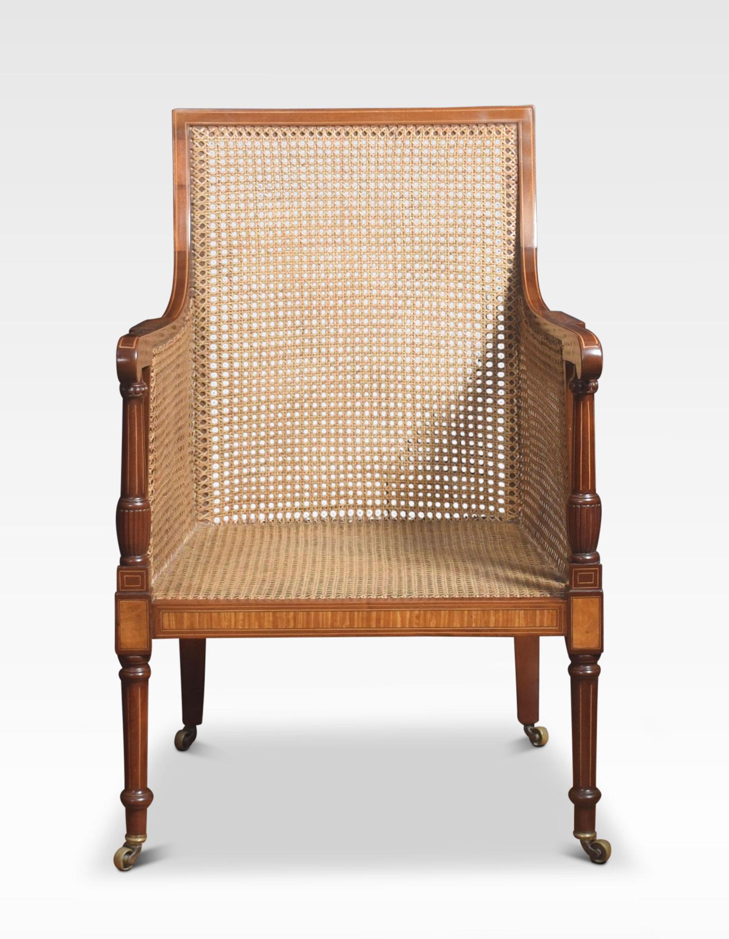 Mahogany and Satinwood Inlaid Bergère Armchair In Good Condition In Cheshire, GB