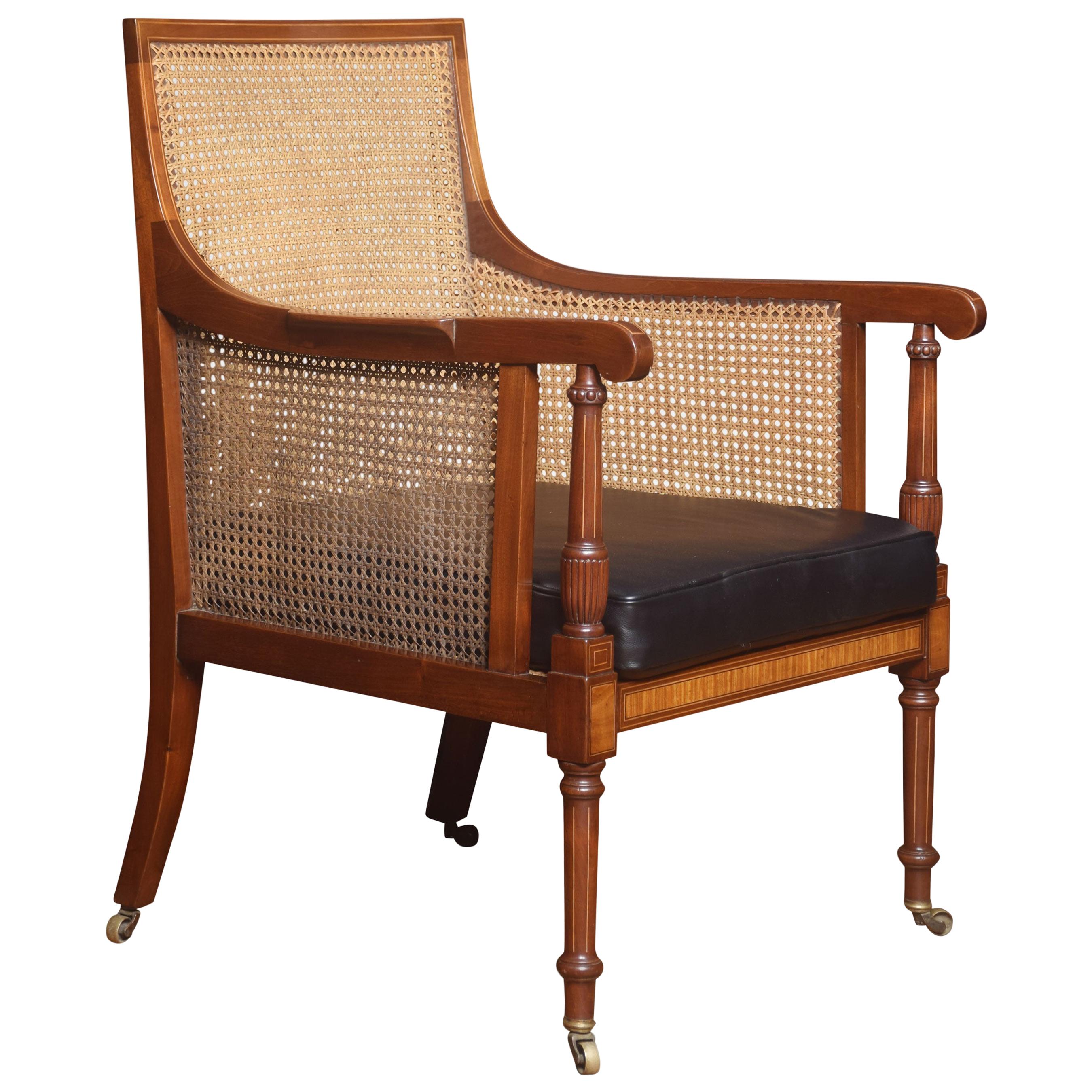 Mahogany and Satinwood Inlaid Bergère Armchair