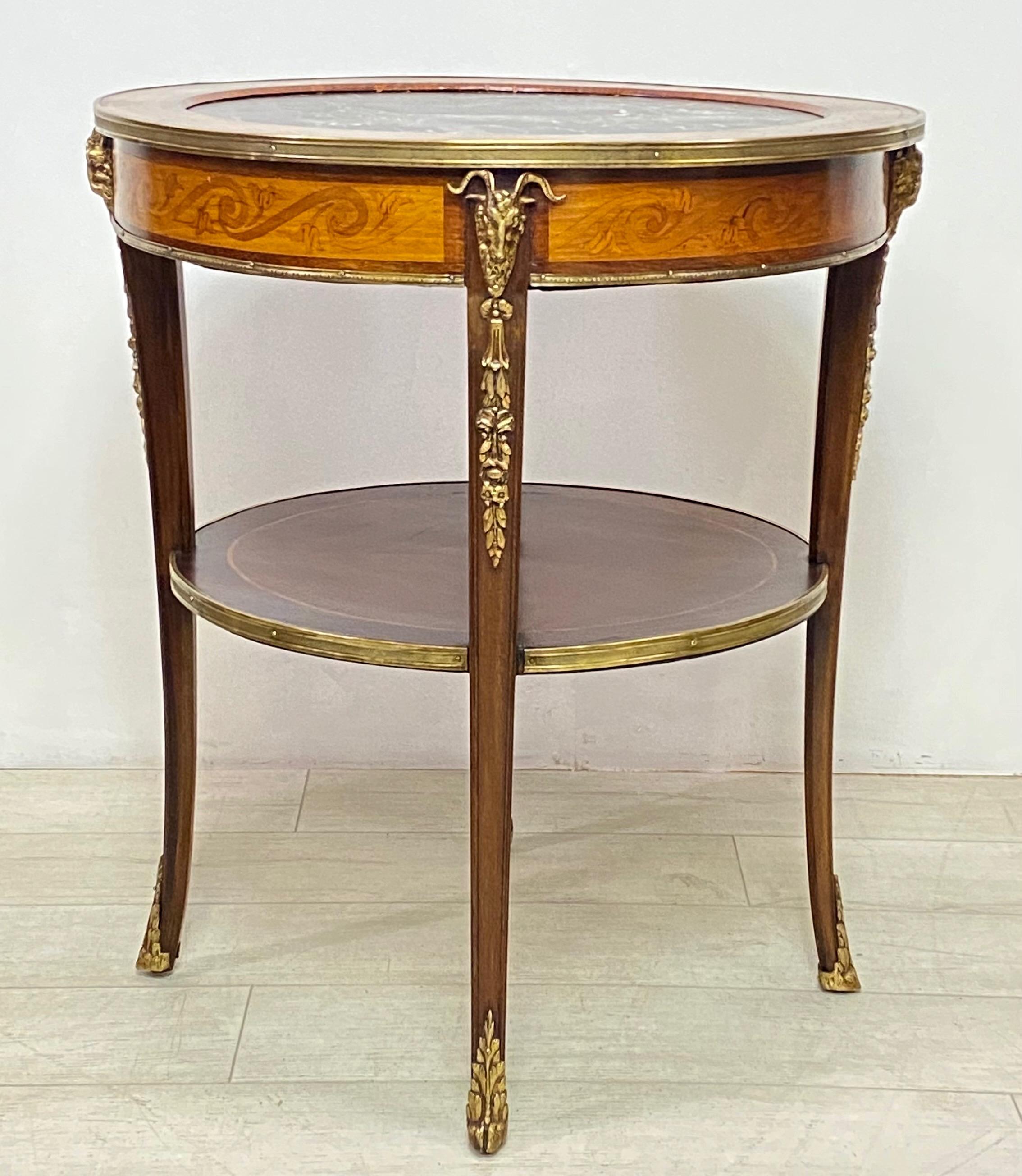 Mahogany and Satinwood Marble Top Center or Side Table, France Circa 1910 In Good Condition For Sale In San Francisco, CA