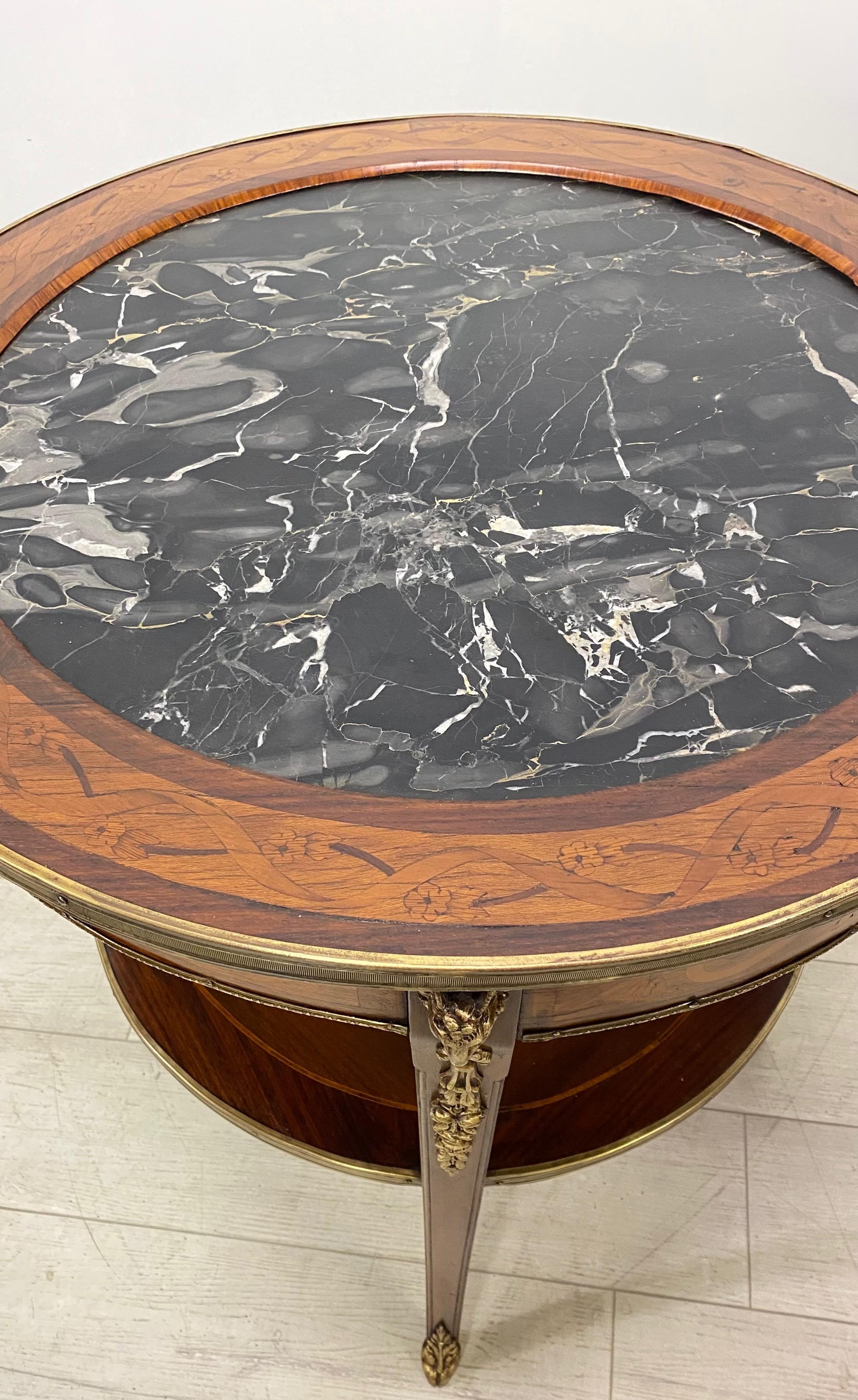 20th Century Mahogany and Satinwood Marble Top Center or Side Table, France Circa 1910 For Sale