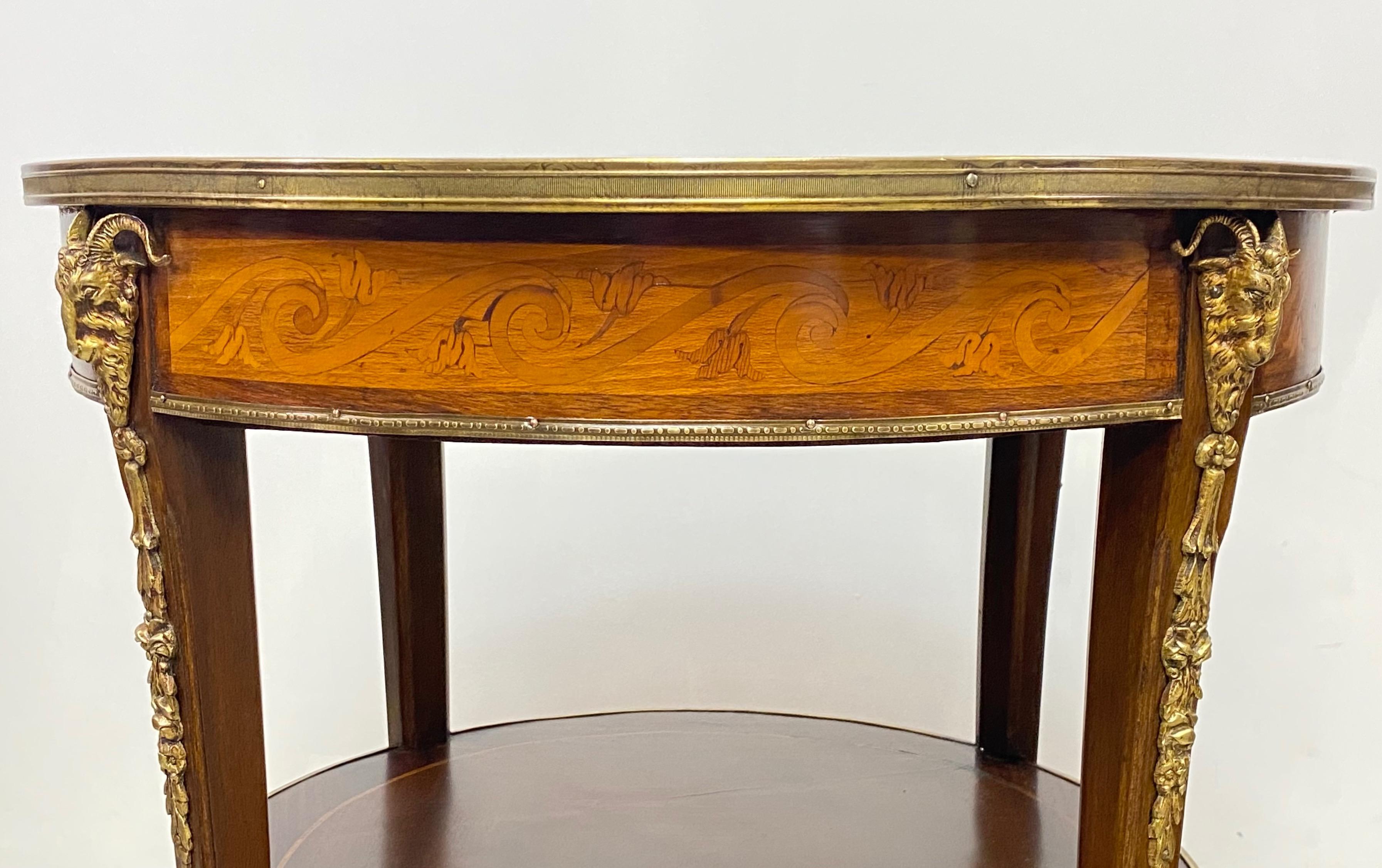 Mahogany and Satinwood Marble Top Center or Side Table, France Circa 1910 For Sale 1