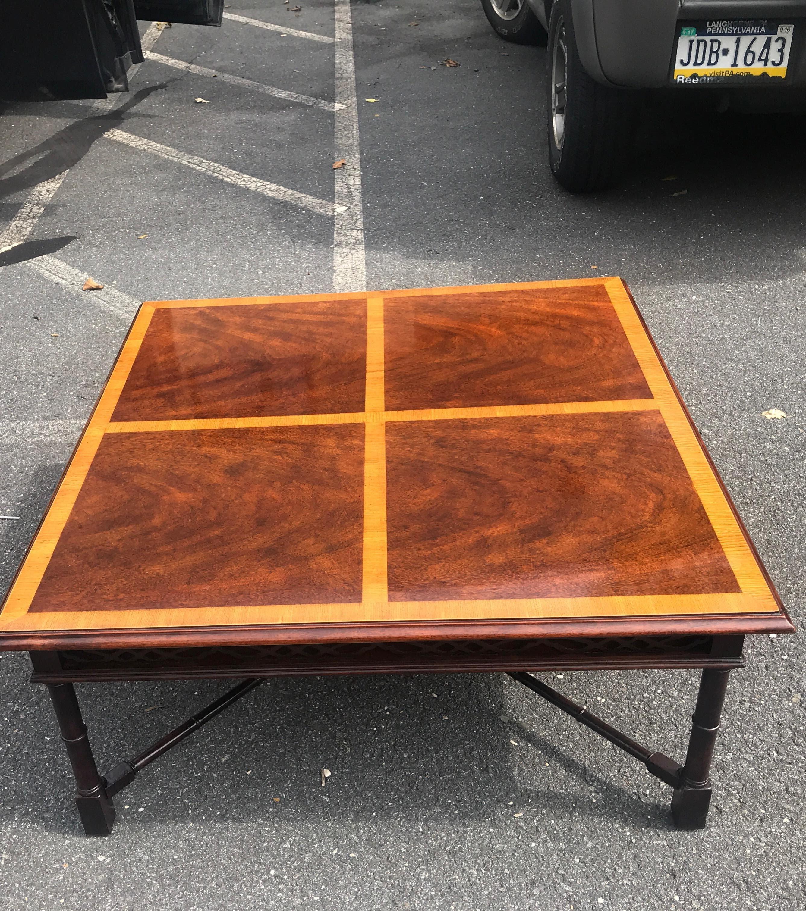 American Mahogany and Satinwood Regency Style Square Coffee Table For Sale