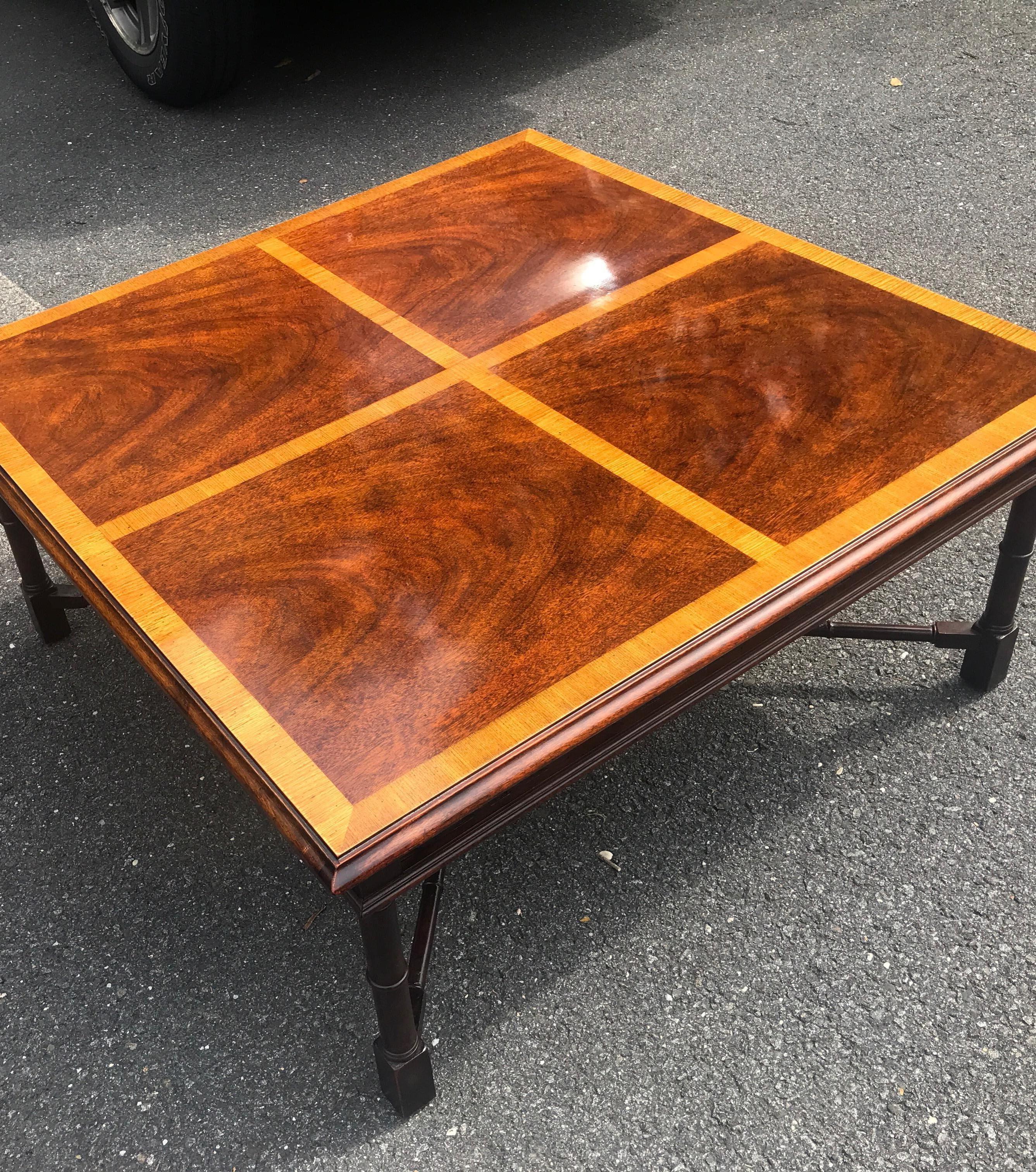 20th Century Mahogany and Satinwood Regency Style Square Coffee Table For Sale