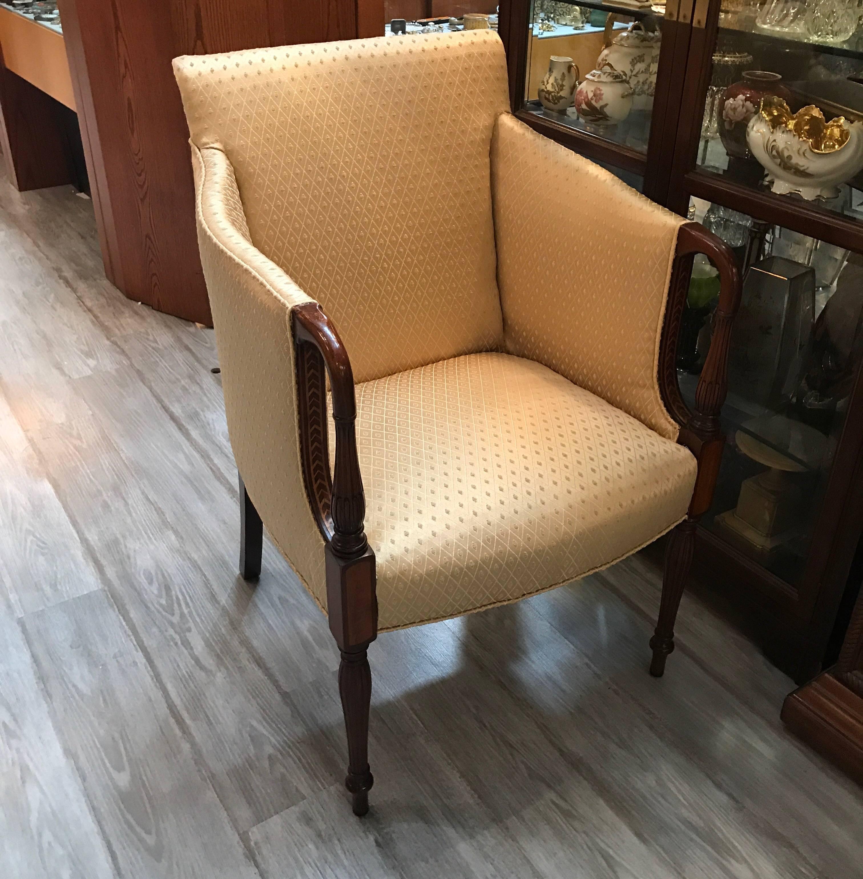 American Mahogany and Satinwood Sheraton Style Occasional Chair