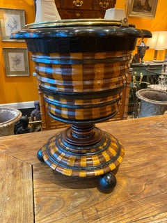 Mahogany and Satinwood Wine Cooler with Ebonized Scalloped Edge on Ball Foot