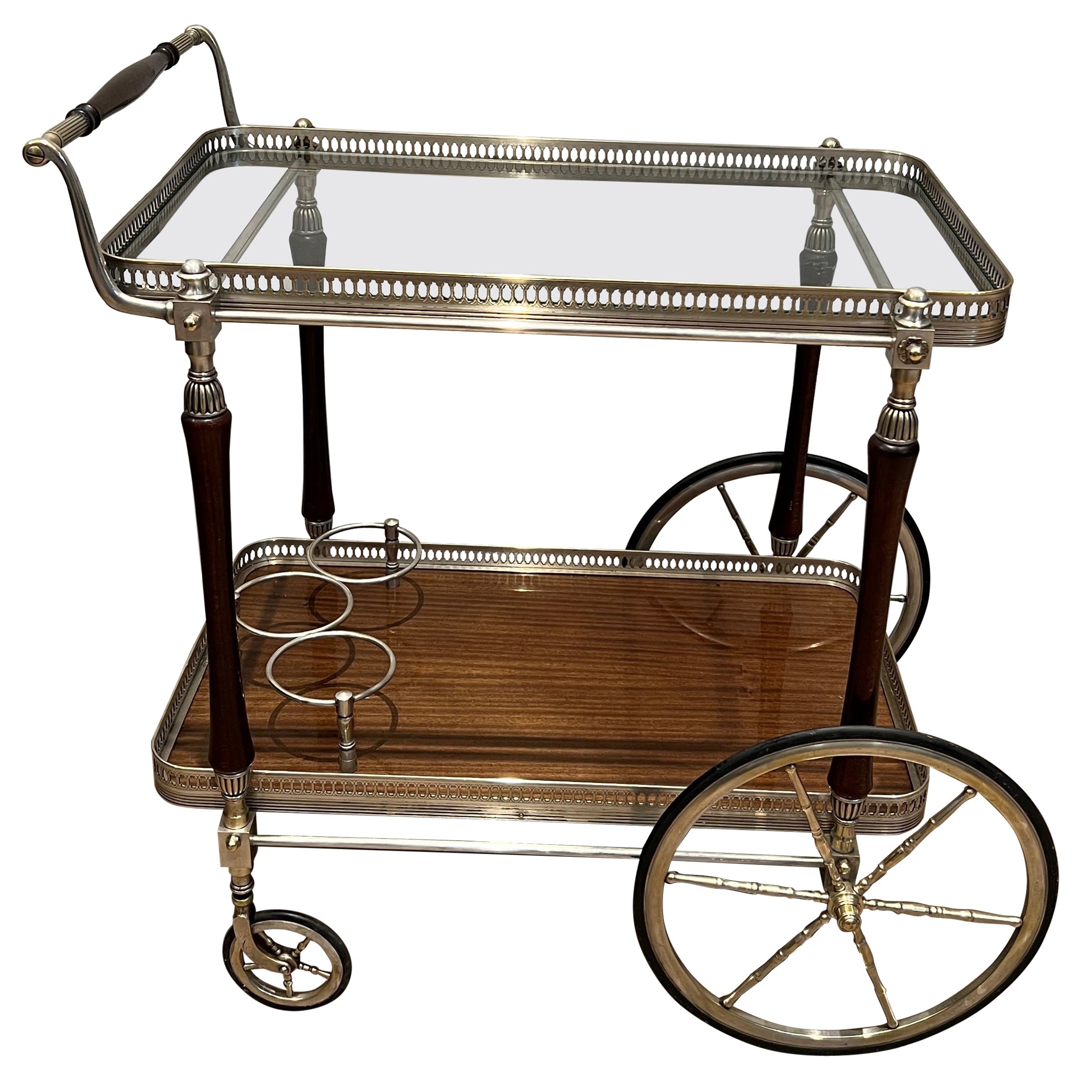 Mahogany and Silvered Brass Drinks Trolley by Maison Jansen