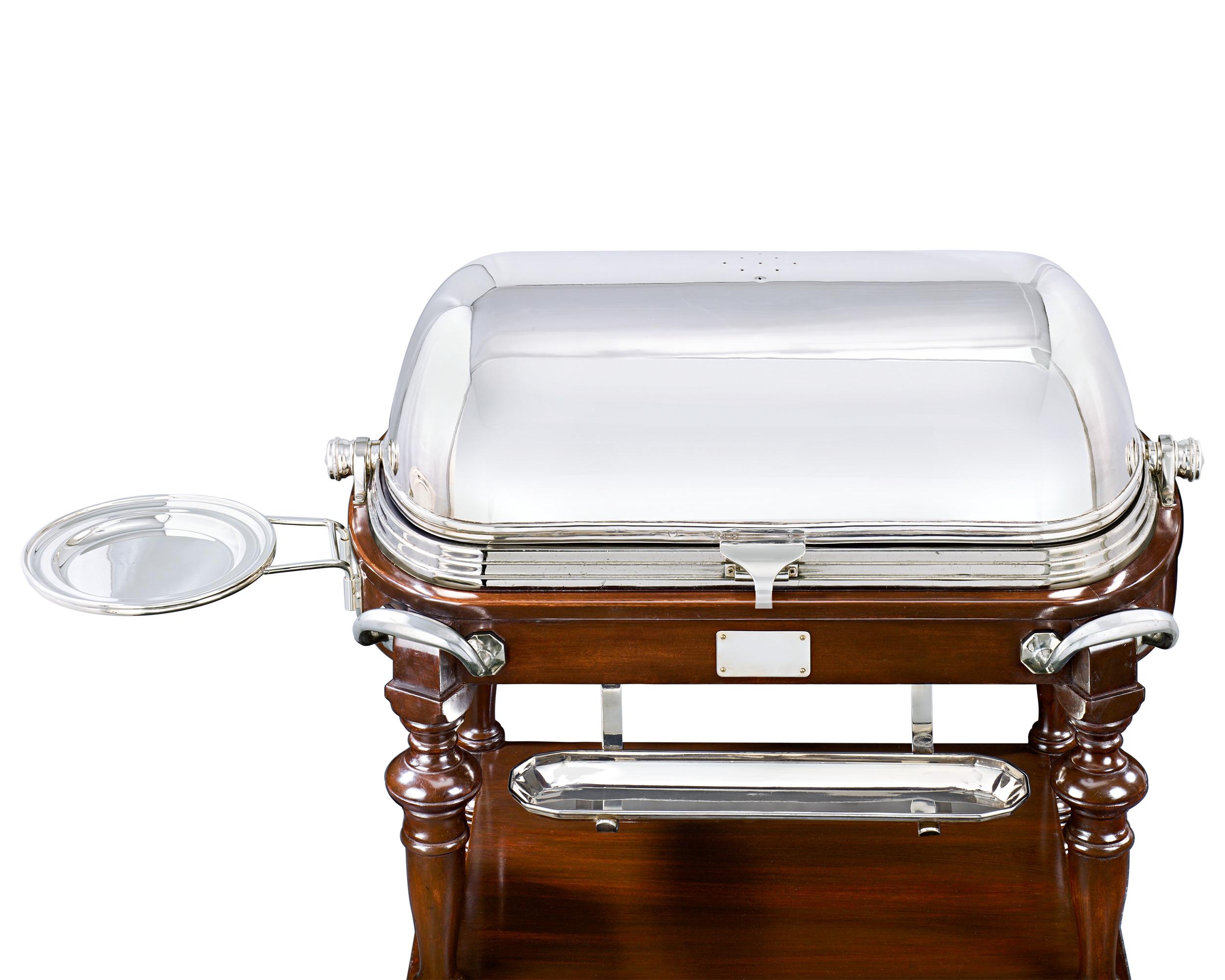 Silver Plate Mahogany And Silverplate Carving Trolley