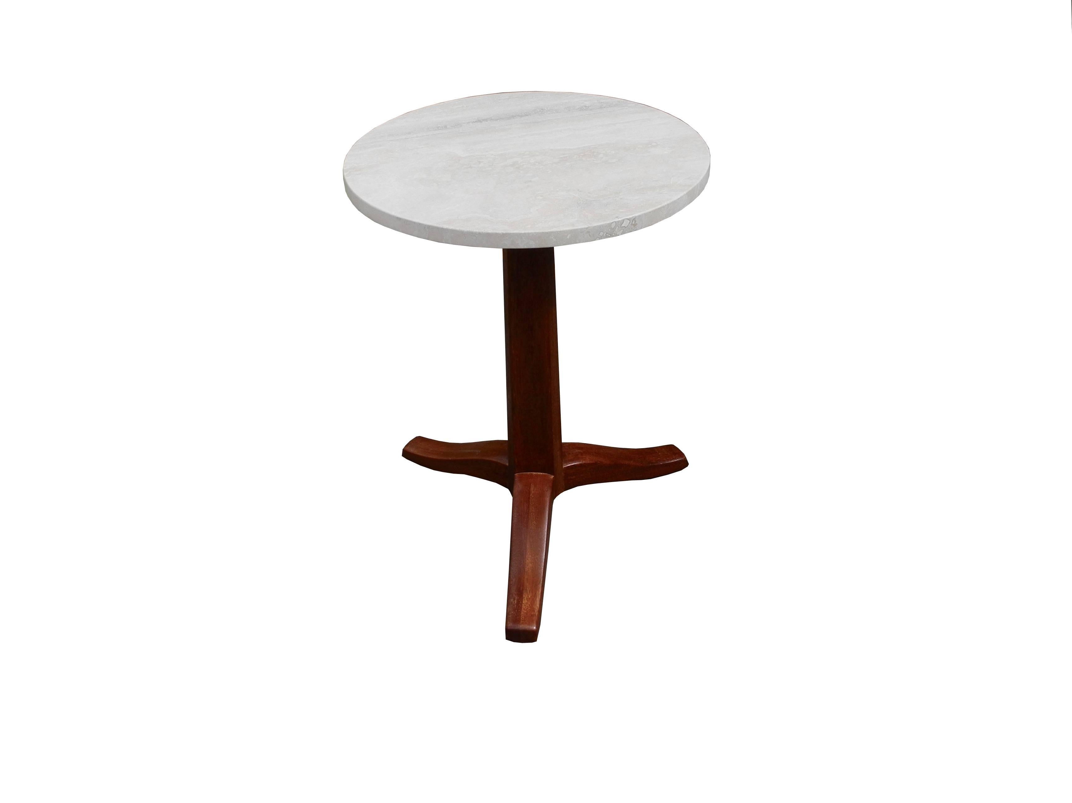 Mid-Century Modern Mahogany and Stone Gueridon Side Table by Edward Wormley for Dunbar For Sale