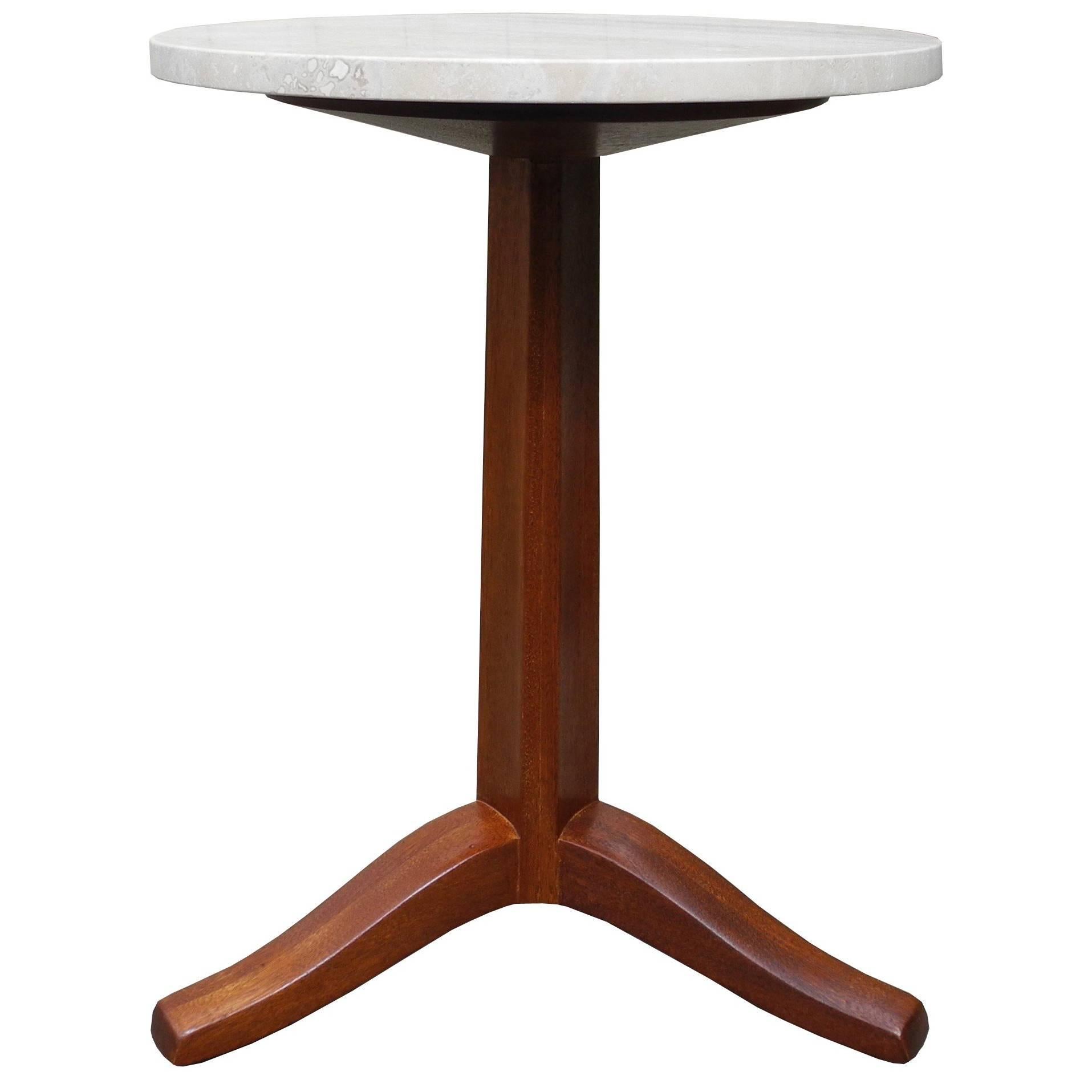 Mahogany and Stone Gueridon Side Table by Edward Wormley for Dunbar For Sale