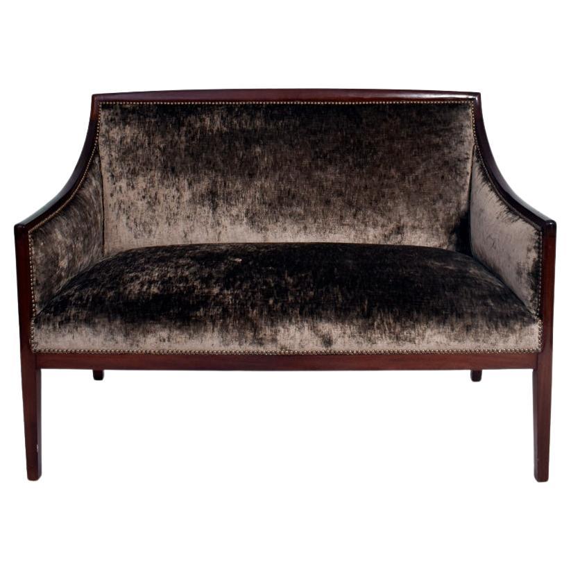 Mahogany and velvet two seats sofa, 1940s. For Sale