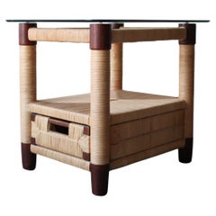 Mahogany and Wicker Side Table by Donghia