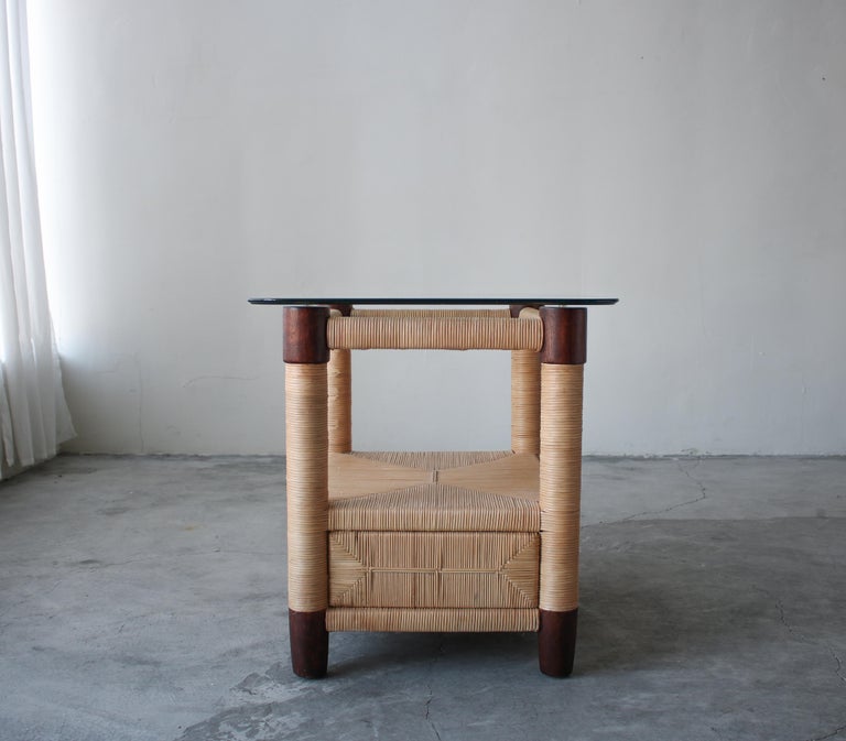 20th Century Mahogany and Wicker Side Table by John Hutton for Donghia For Sale