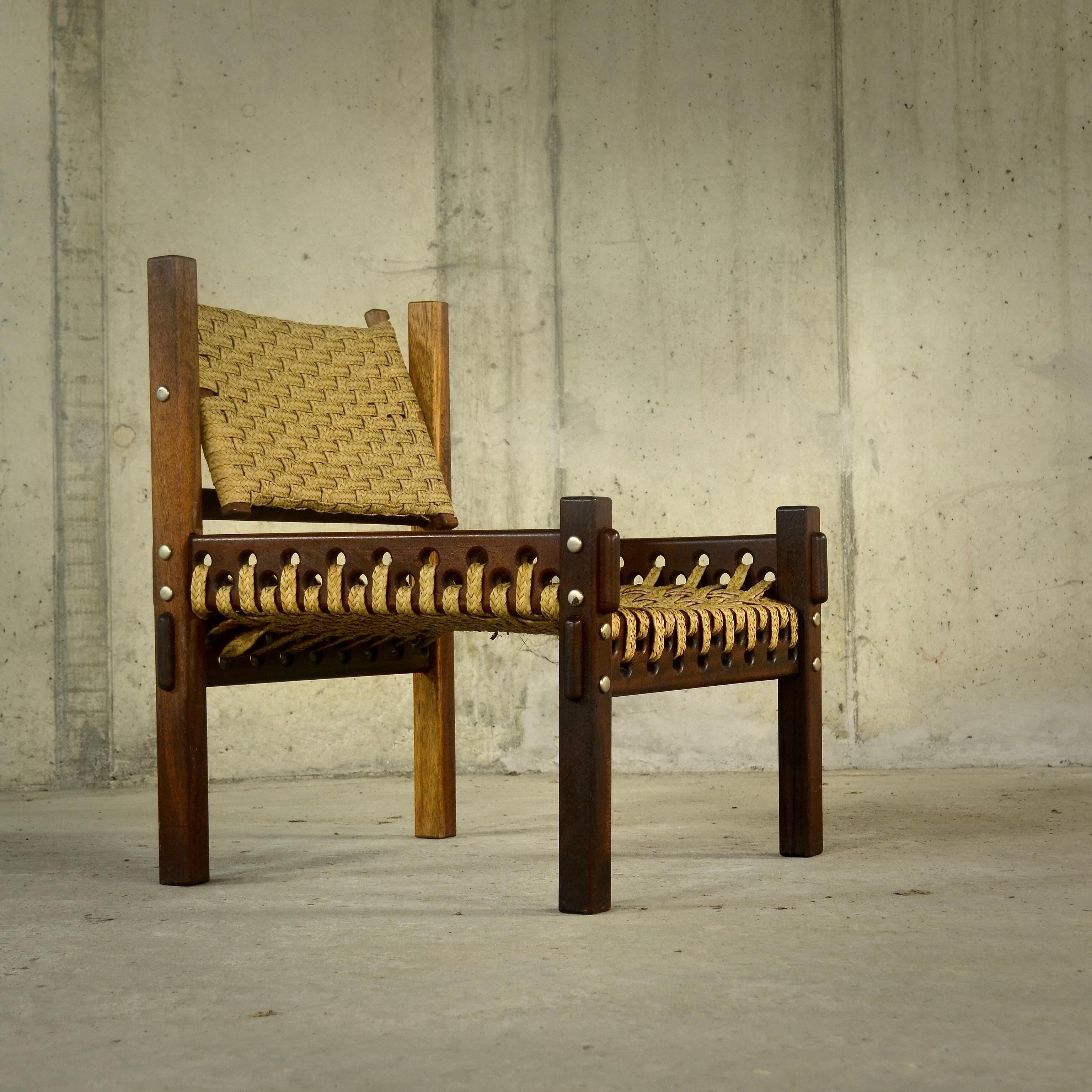 Sessel aus Mahagoni und geflochtenem Palmfaser, 1960er-Jahre im Angebot 4