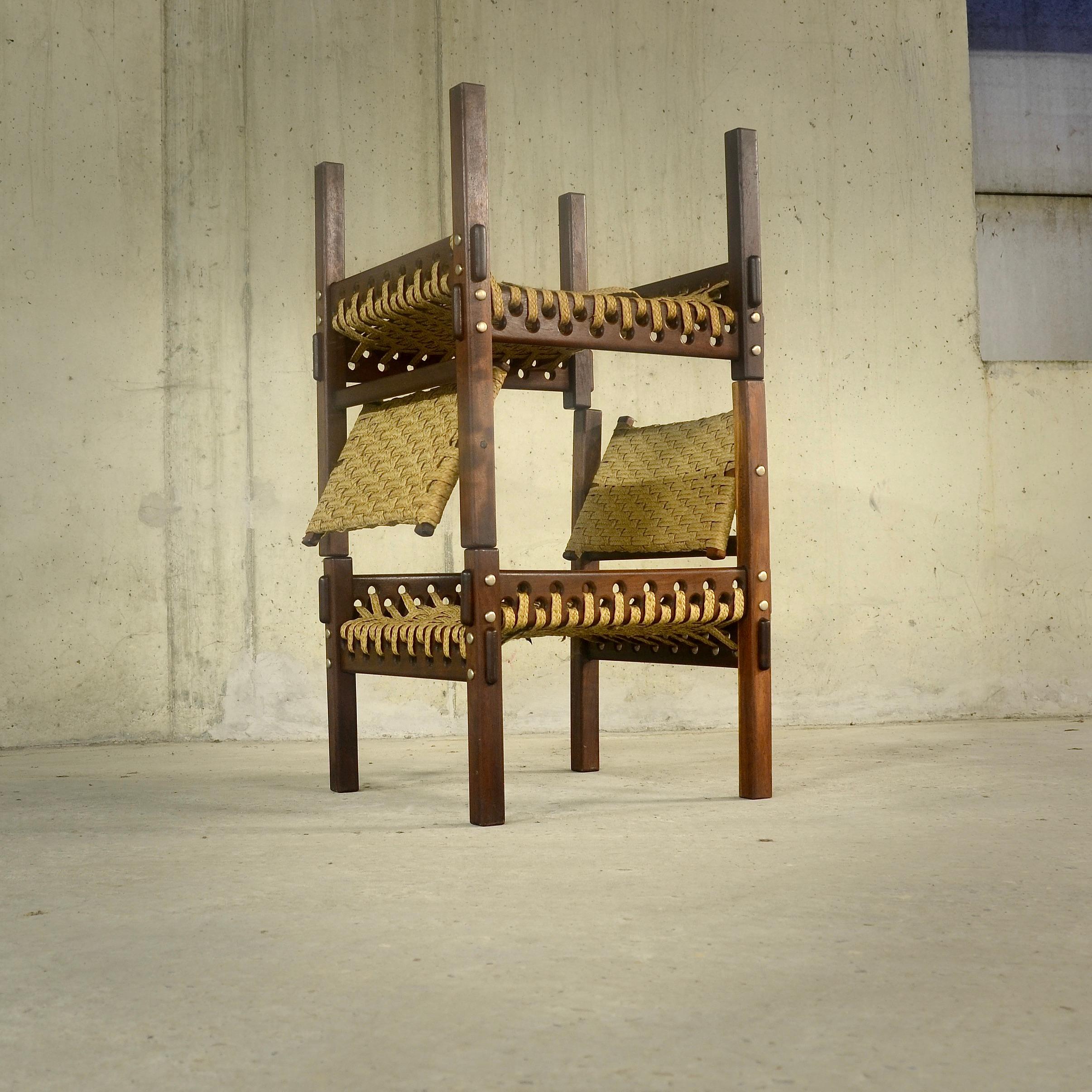 Sessel aus Mahagoni und geflochtenem Palmfaser, 1960er-Jahre im Angebot 7