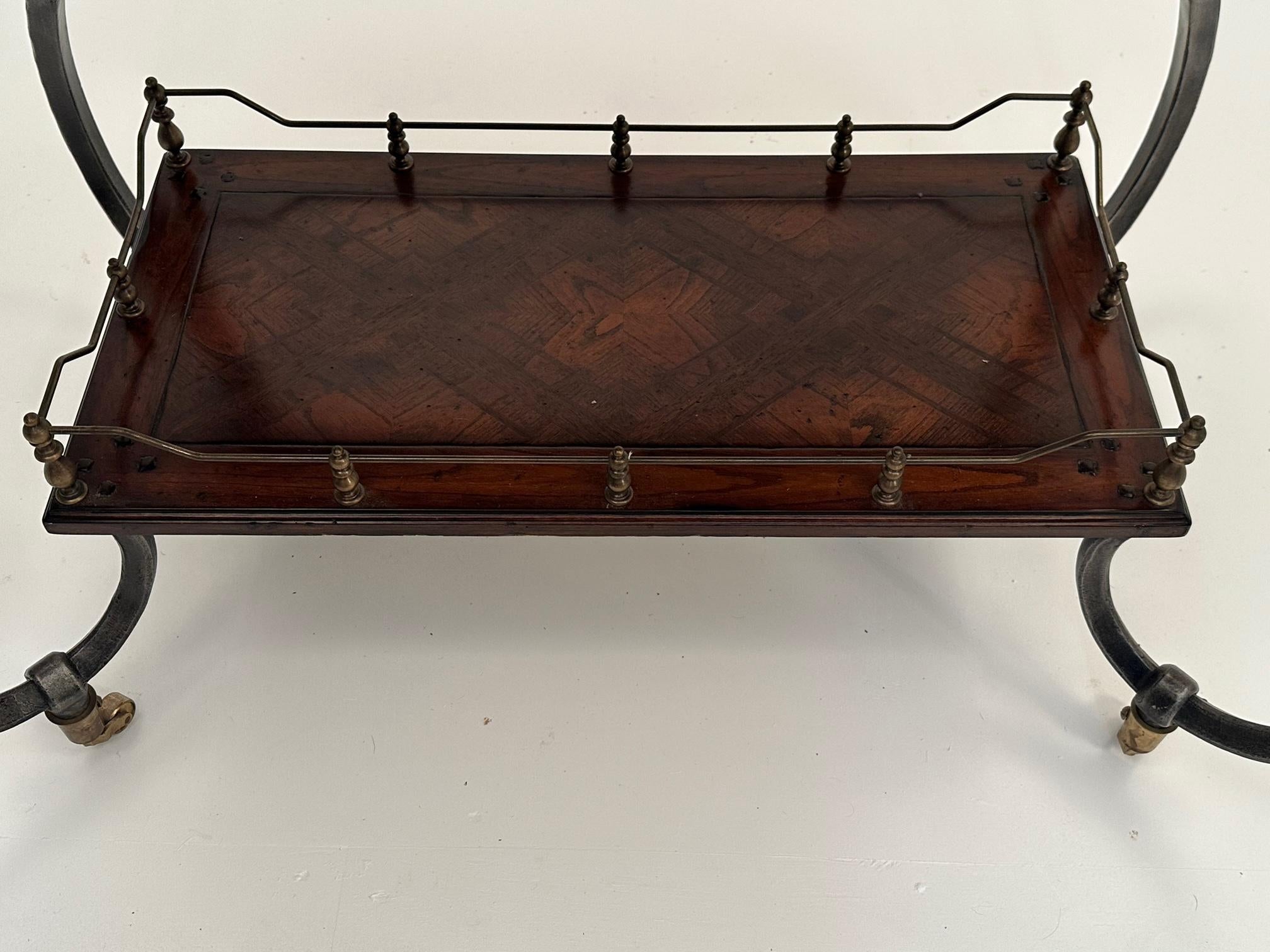 Mahogany and Wrought Iron Server Bar Cart with Parquetry Top For Sale 3