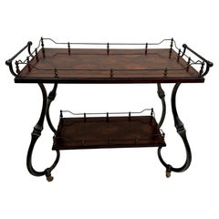 Retro Mahogany and Wrought Iron Server Bar Cart with Parquetry Top