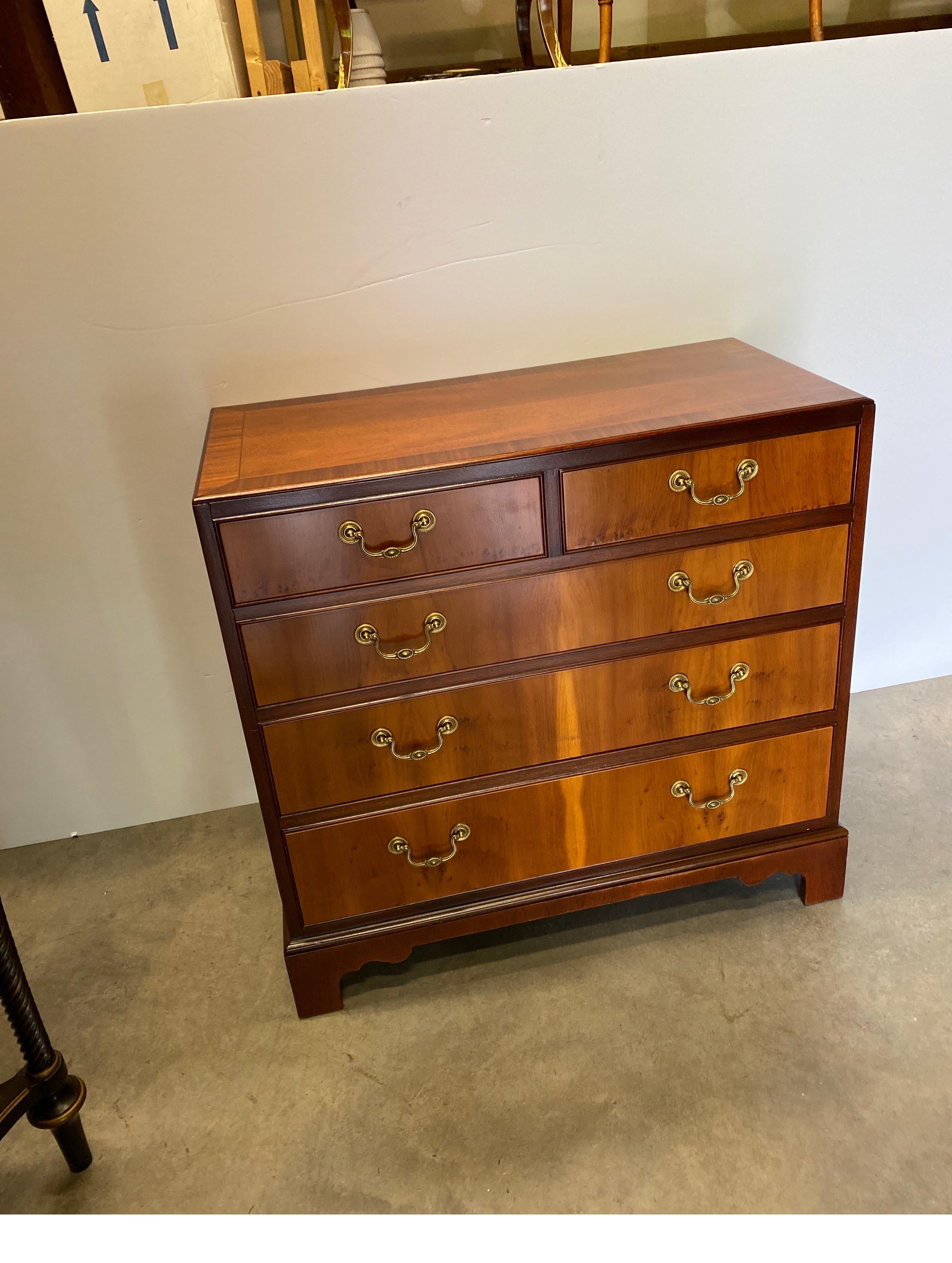 Mahogany and Yew Wood Bachelors Chest by Baker Furniture 4