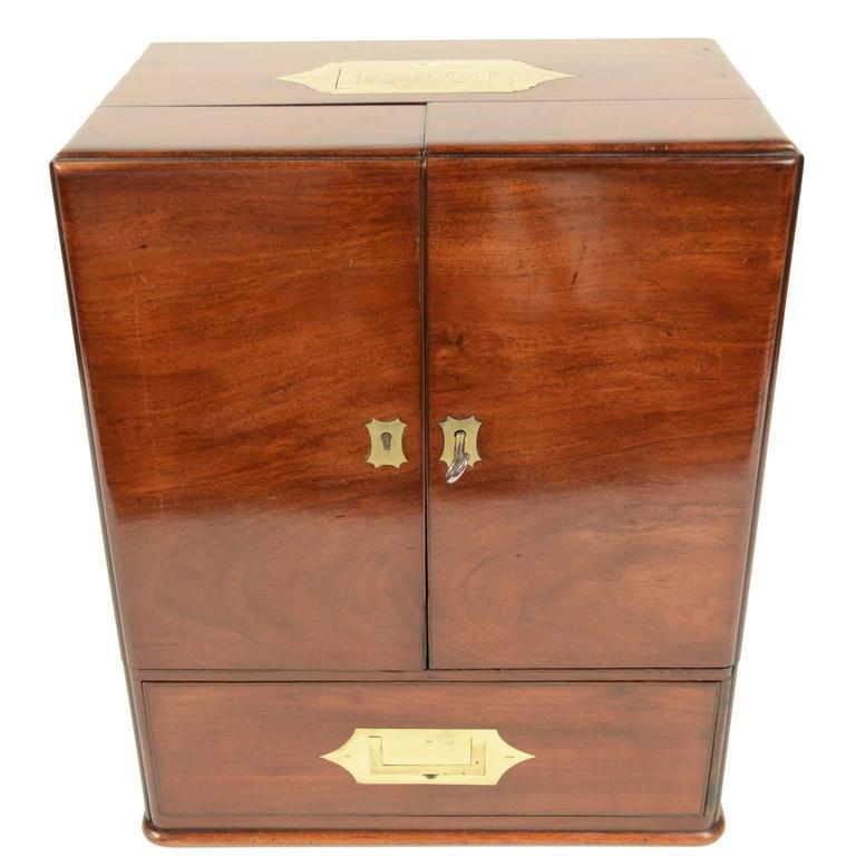 Mid-19th Century Mahogany Apothecary Cabinet, Brass Handle and Brass Hinges