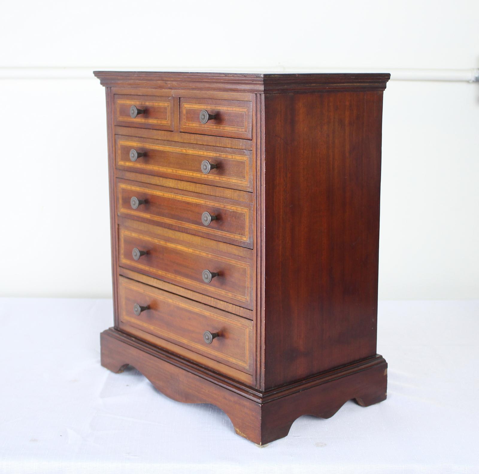 English Mahogany Apprentice Chest, Satinwood Inlay For Sale