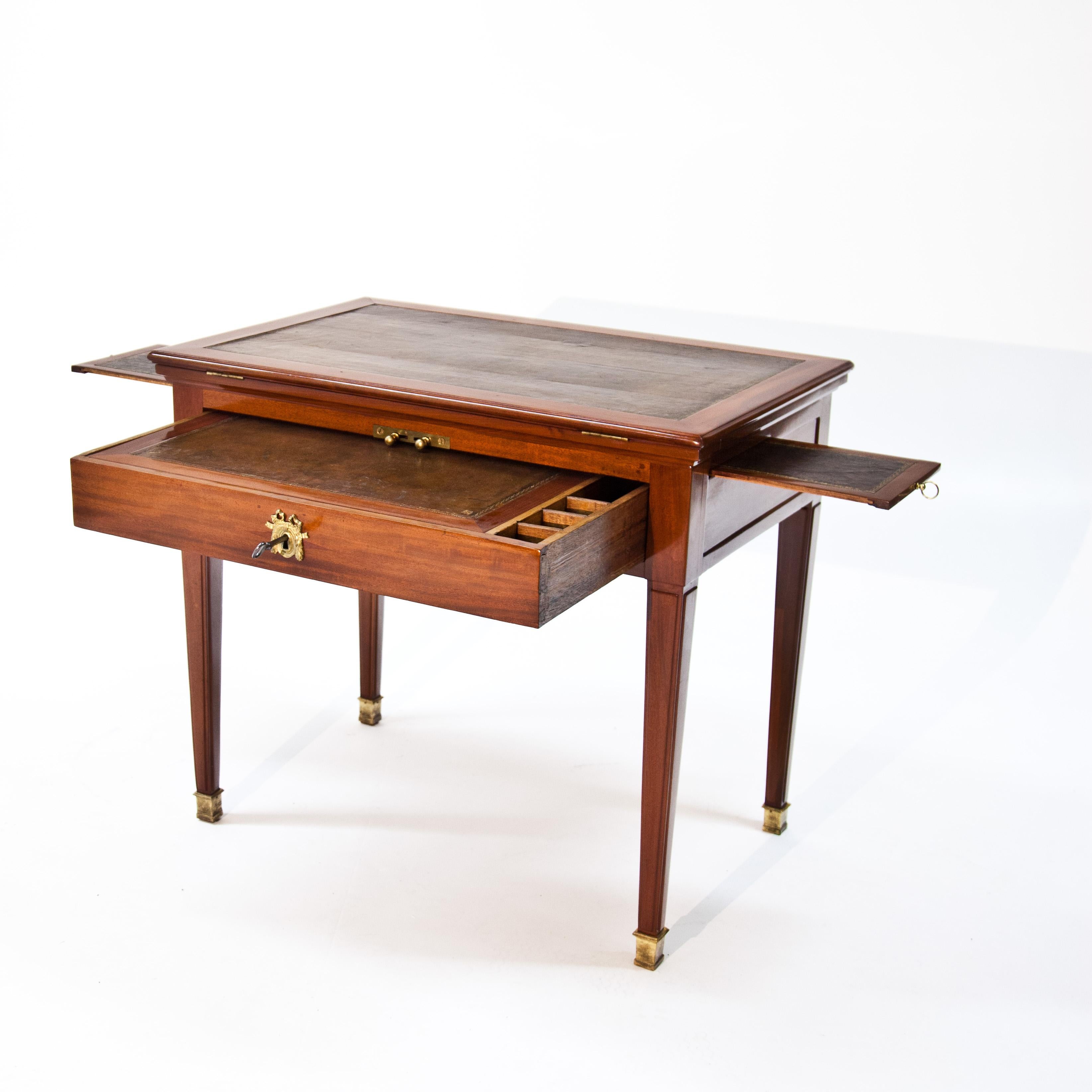 Brass Mahogany Architect's Table à la Tronchin by Denis-Louis Ancellet, France