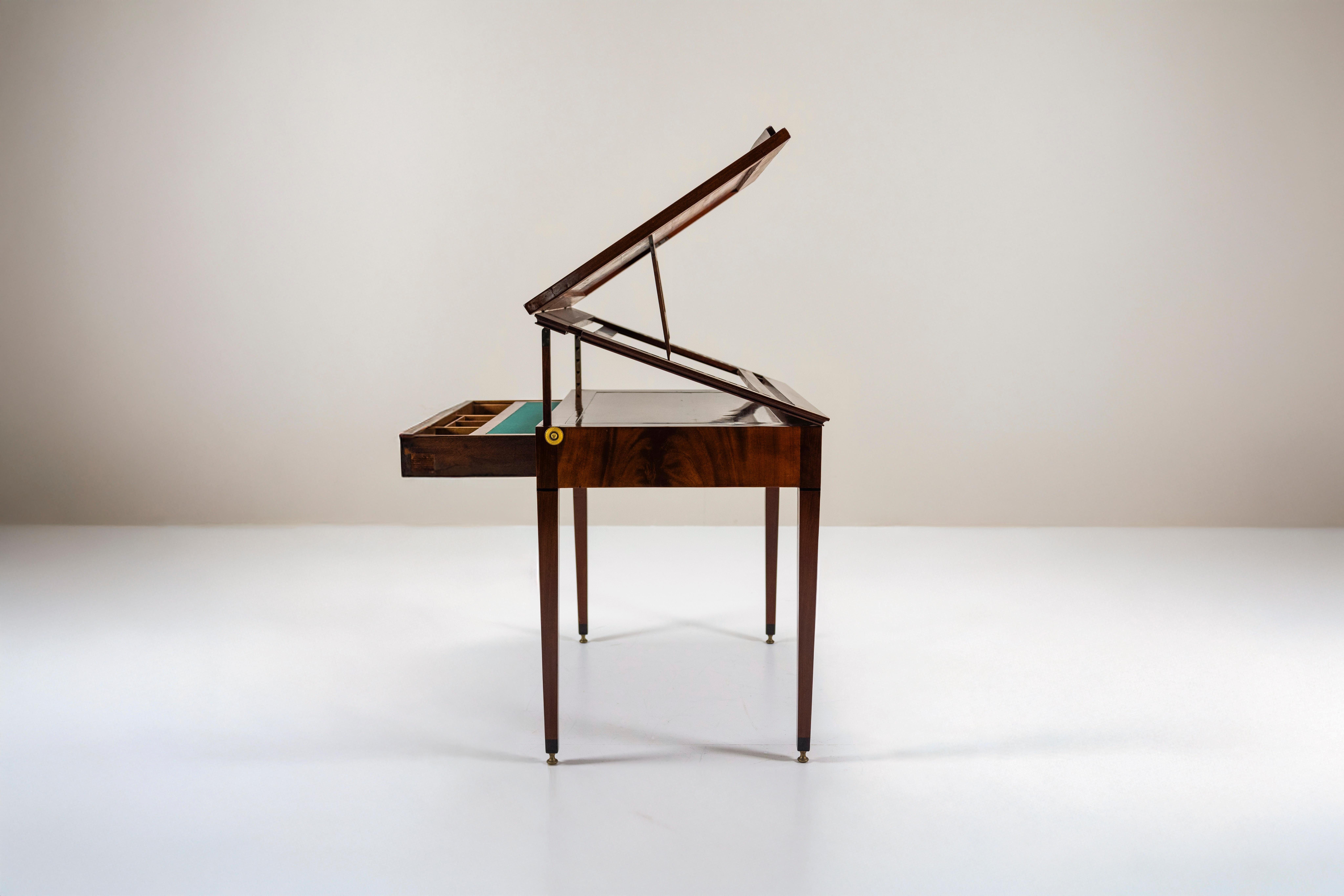 Brass Mahogany Architects Table by Jean-Joseph Chapuis, 1810 For Sale