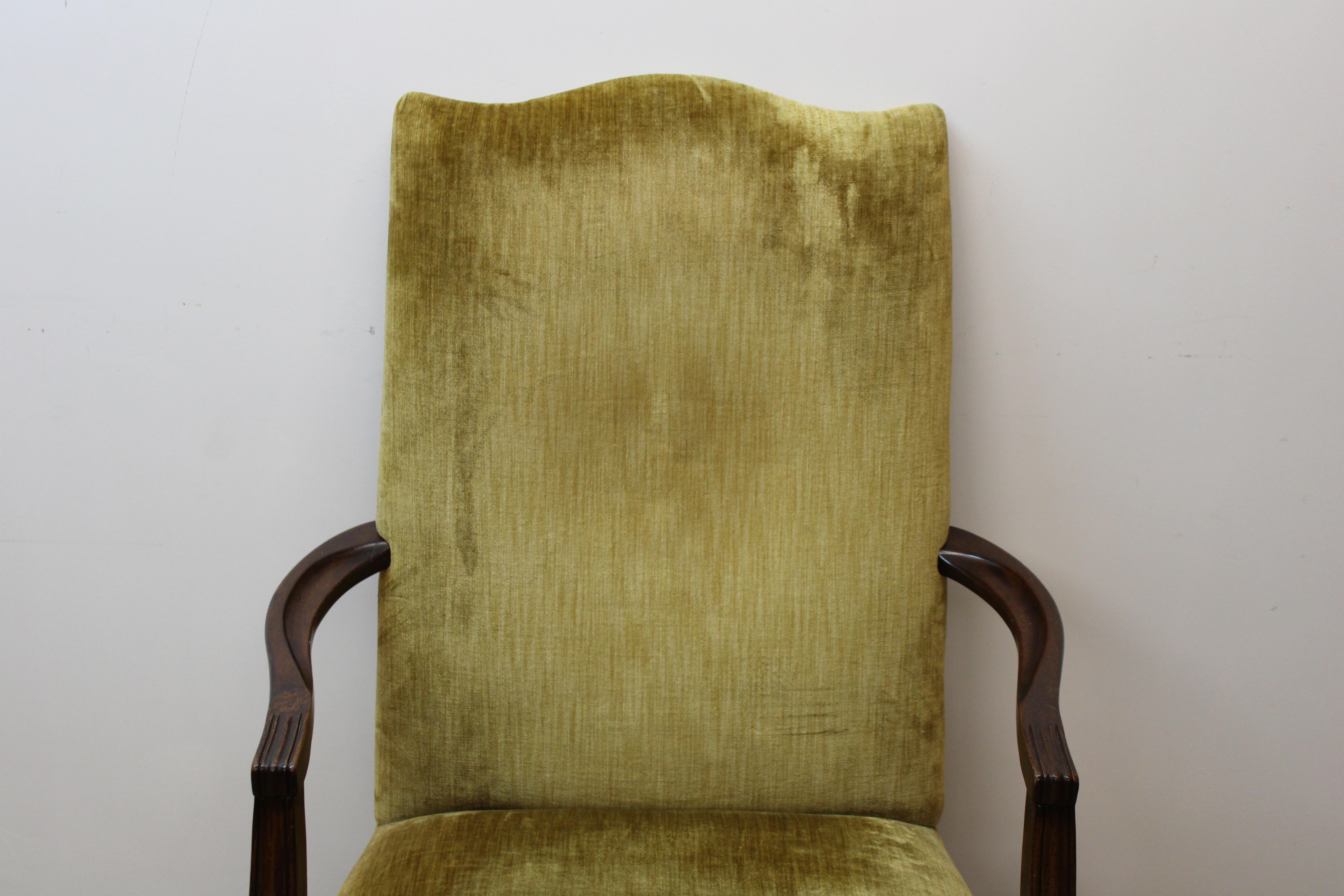 Mahogany Arm Chair w/ Velvet Upholstery In Good Condition For Sale In San Francisco, CA