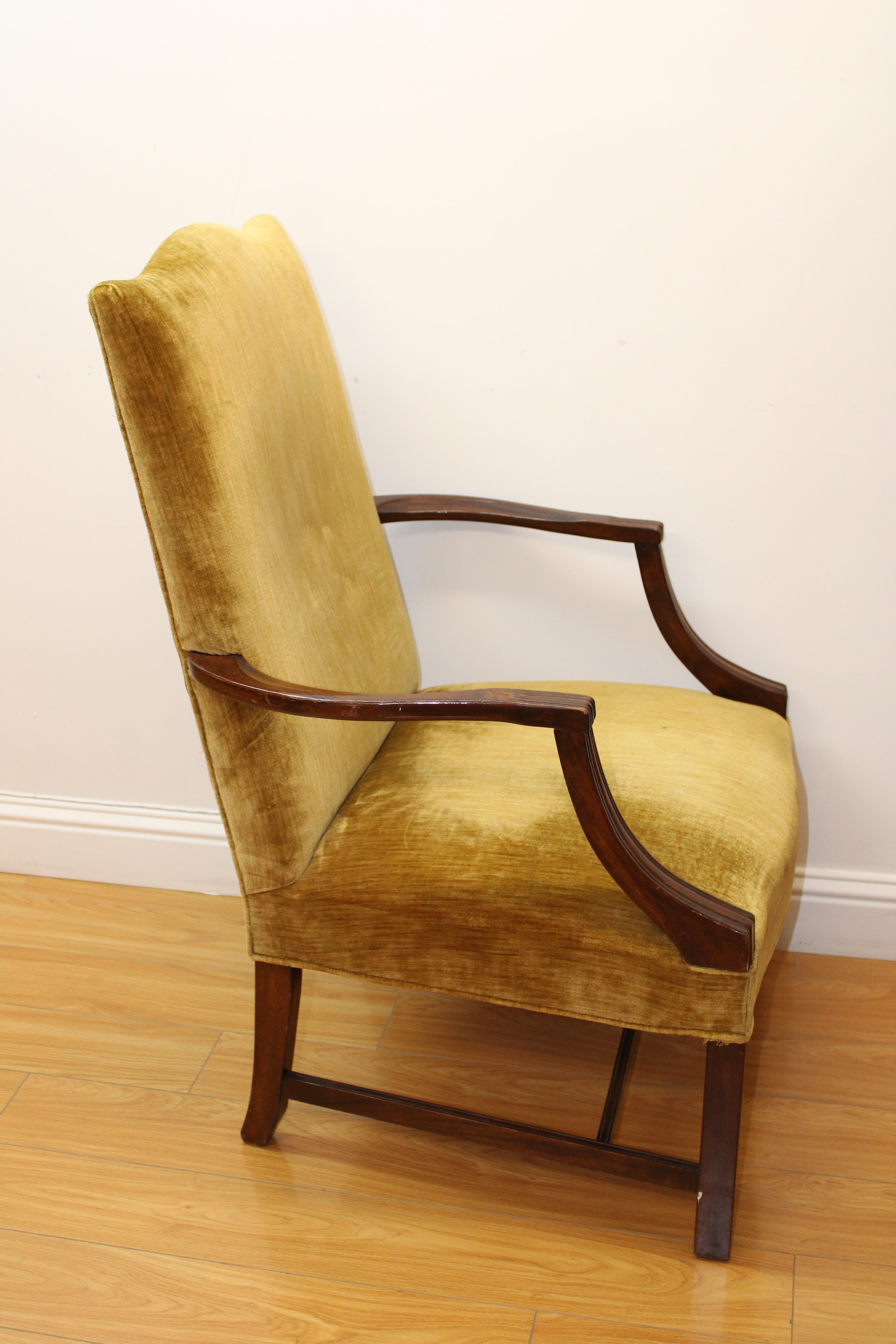 Mahogany Arm Chair w/ Velvet Upholstery For Sale 1