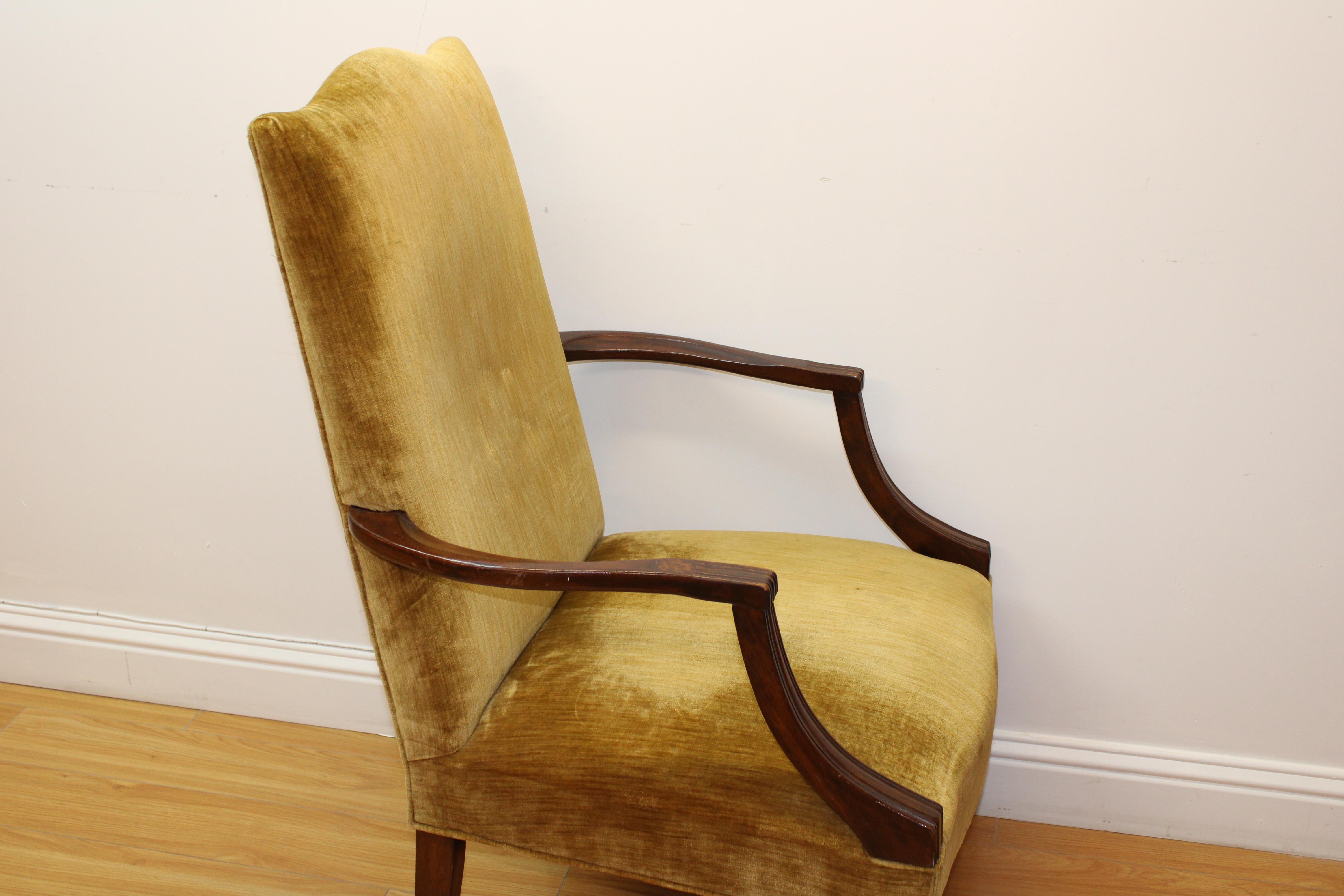Mahogany Arm Chair w/ Velvet Upholstery For Sale 2