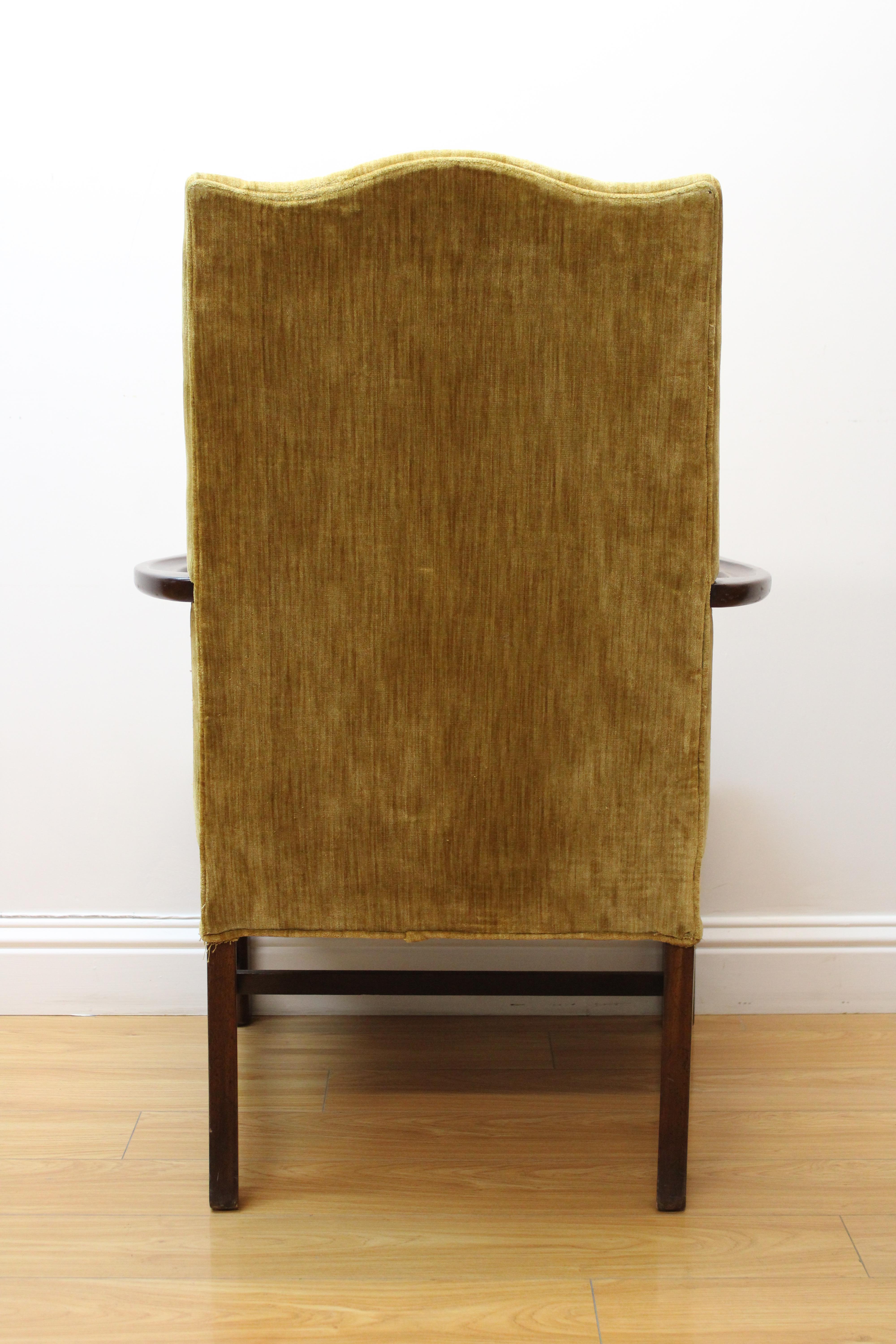 Mahogany Arm Chair w/ Velvet Upholstery For Sale 3