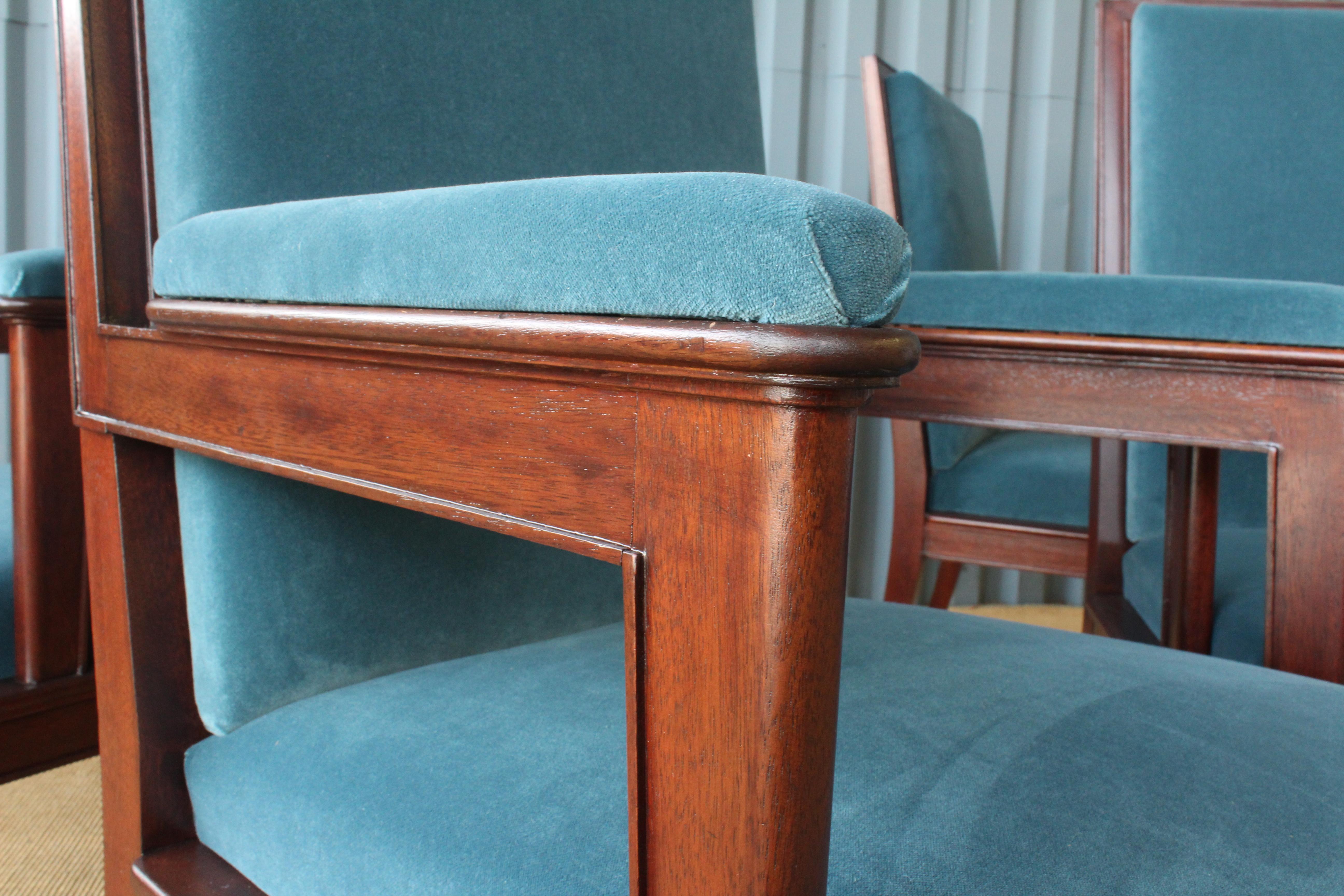 Mahogany Armchair in Velvet, France, 1940s. Set of Four Available. 8